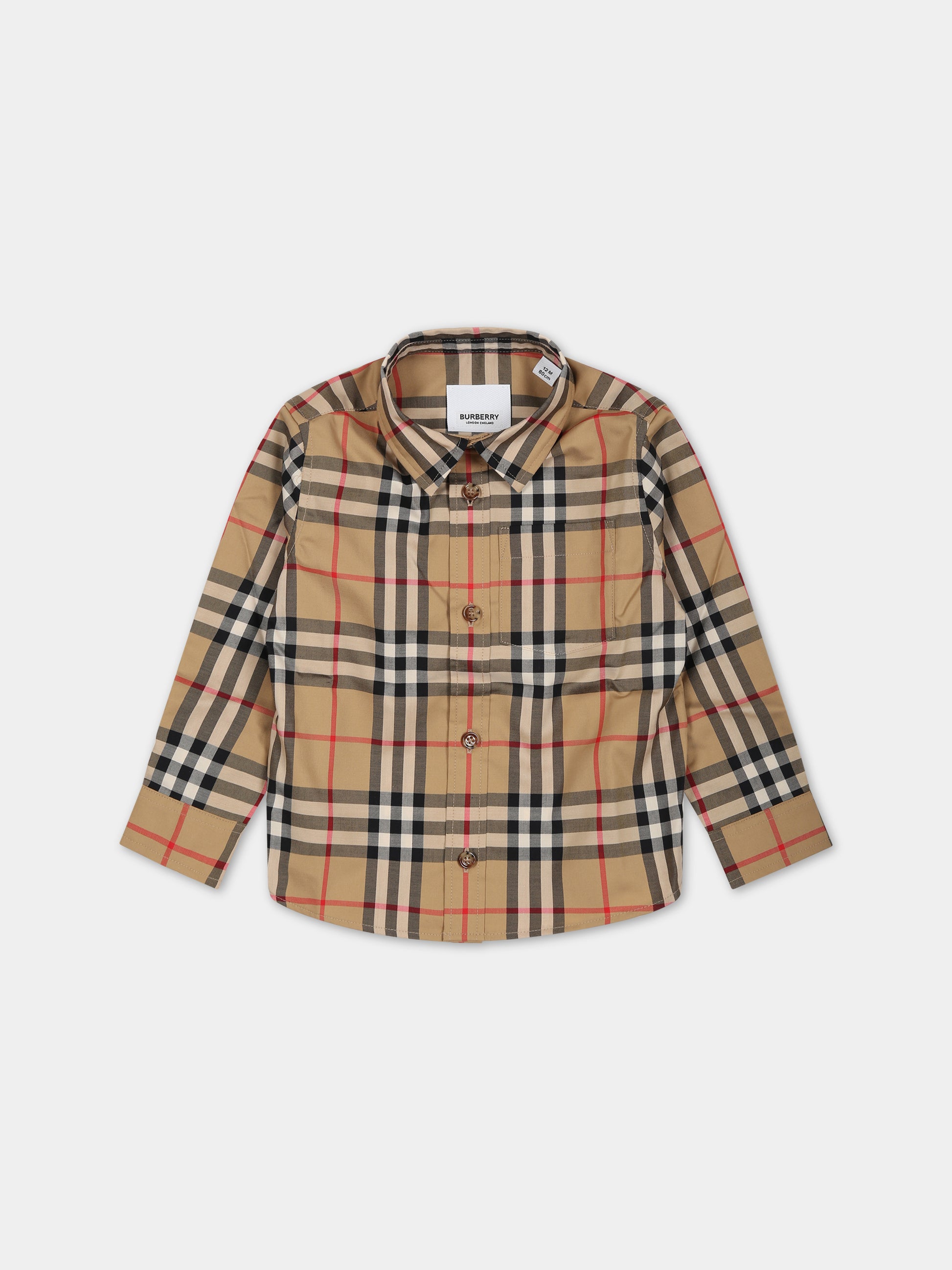 Camicia beige per neonato con iconico check vintage,Burberry Kids,8059654