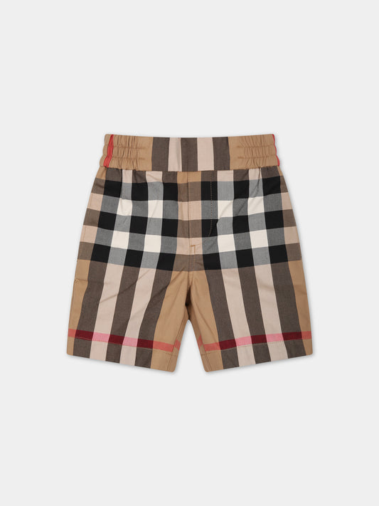 Shorts beige per neonato con iconico check vintage,Burberry Kids,8069180
