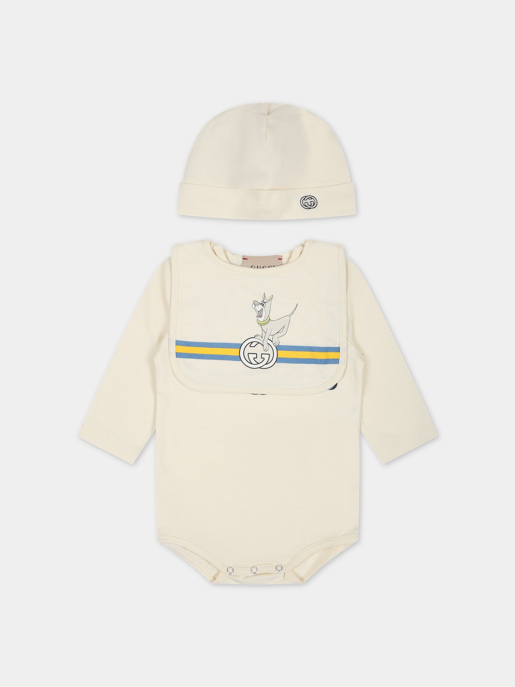 Set avorio per neonati con animali e logo,Gucci Kids,747240 XJFNO 9222
