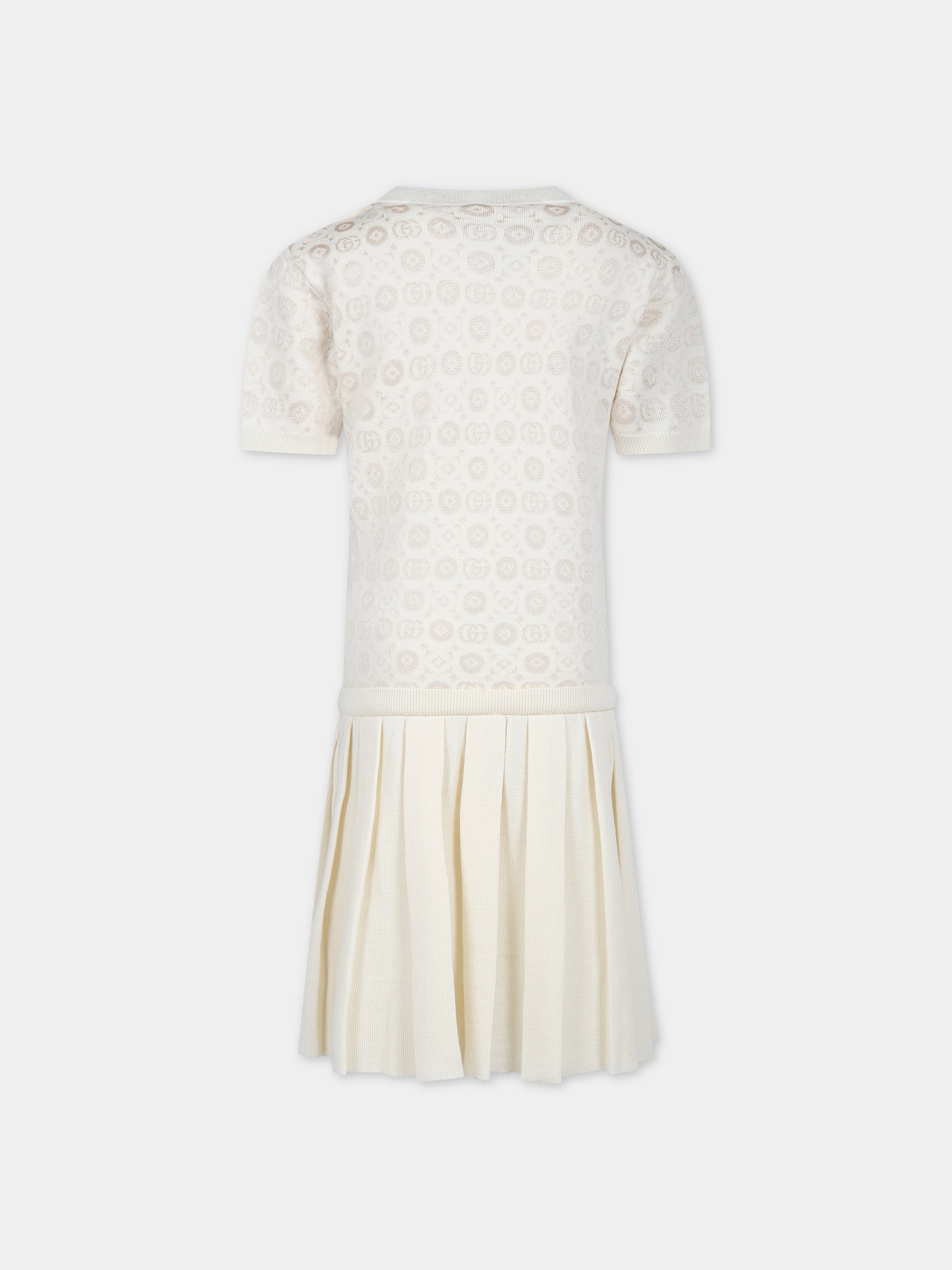 Vestito avorio per bambina con doppia G,Gucci Kids,747566 XKDEX 9575