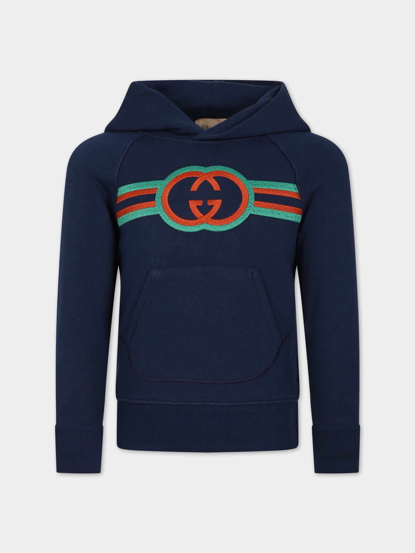 Felpa blu per bambino con doppia G,Gucci Kids,737393 XJFKZ 4696