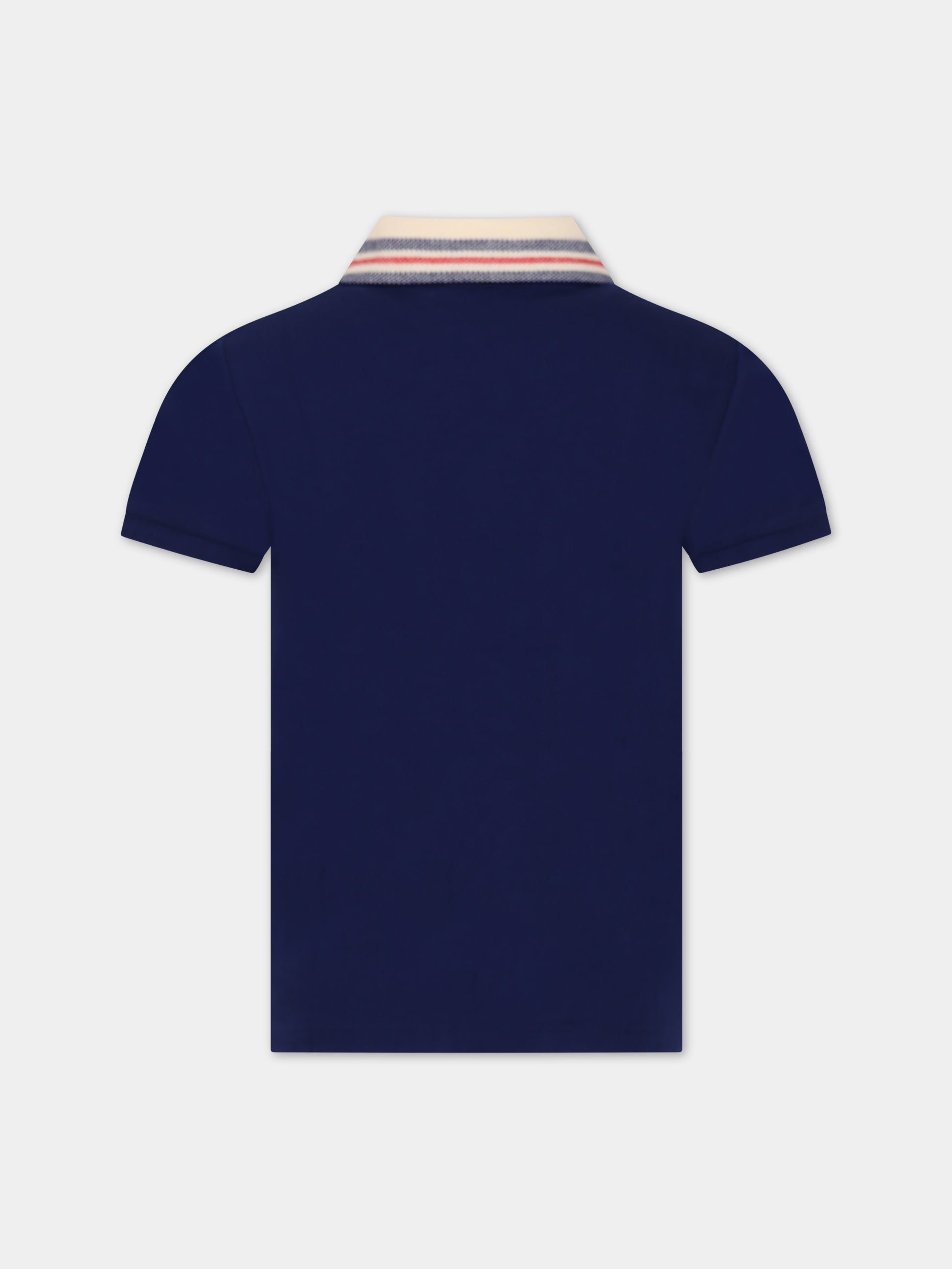Polo blu per bambino con incrocio GG e stelle,Gucci Kids,746740 XJFLB 4699
