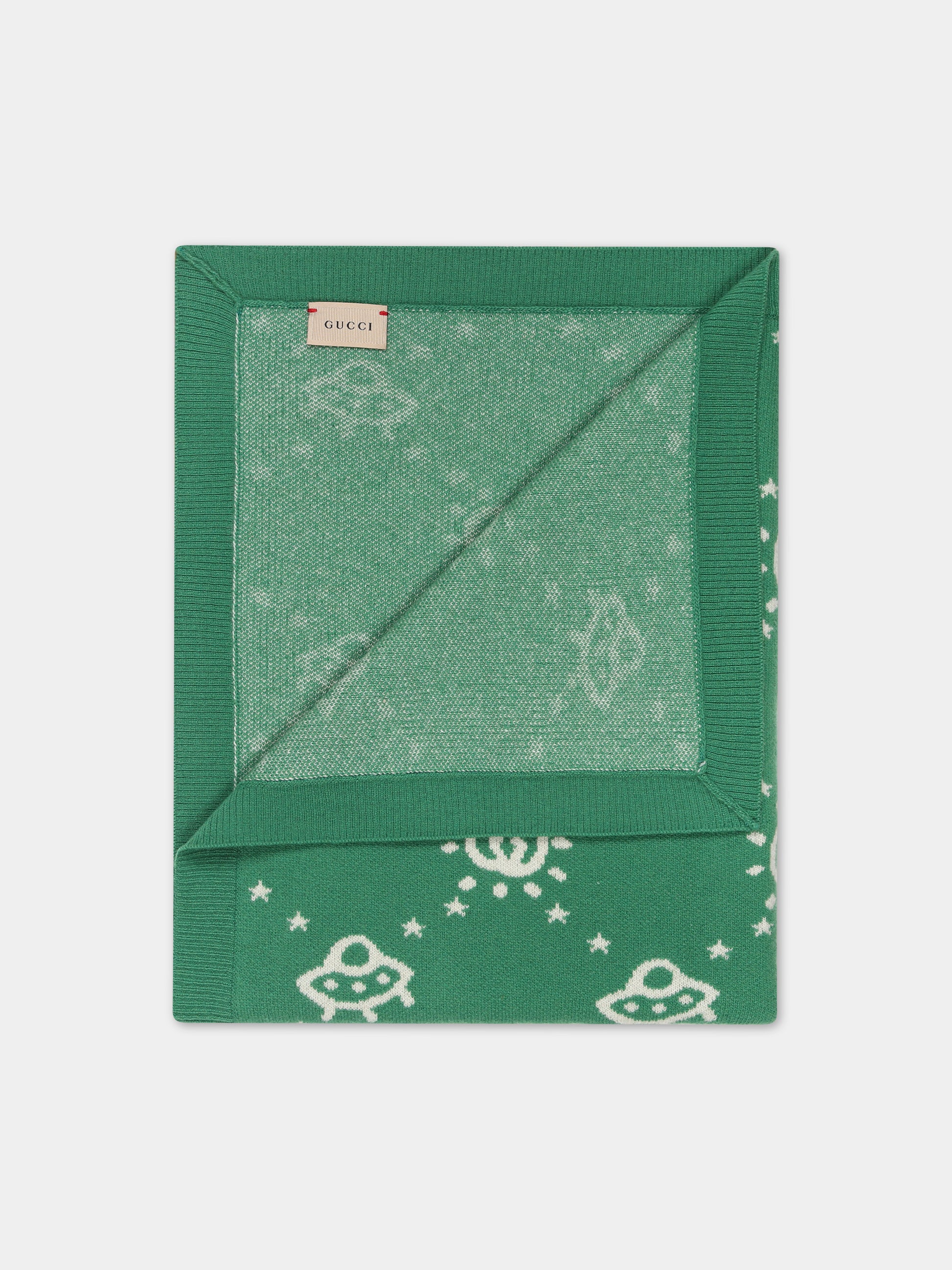 Coperta verde per neonato con doppia G,Gucci Kids,756380 3K206 3178