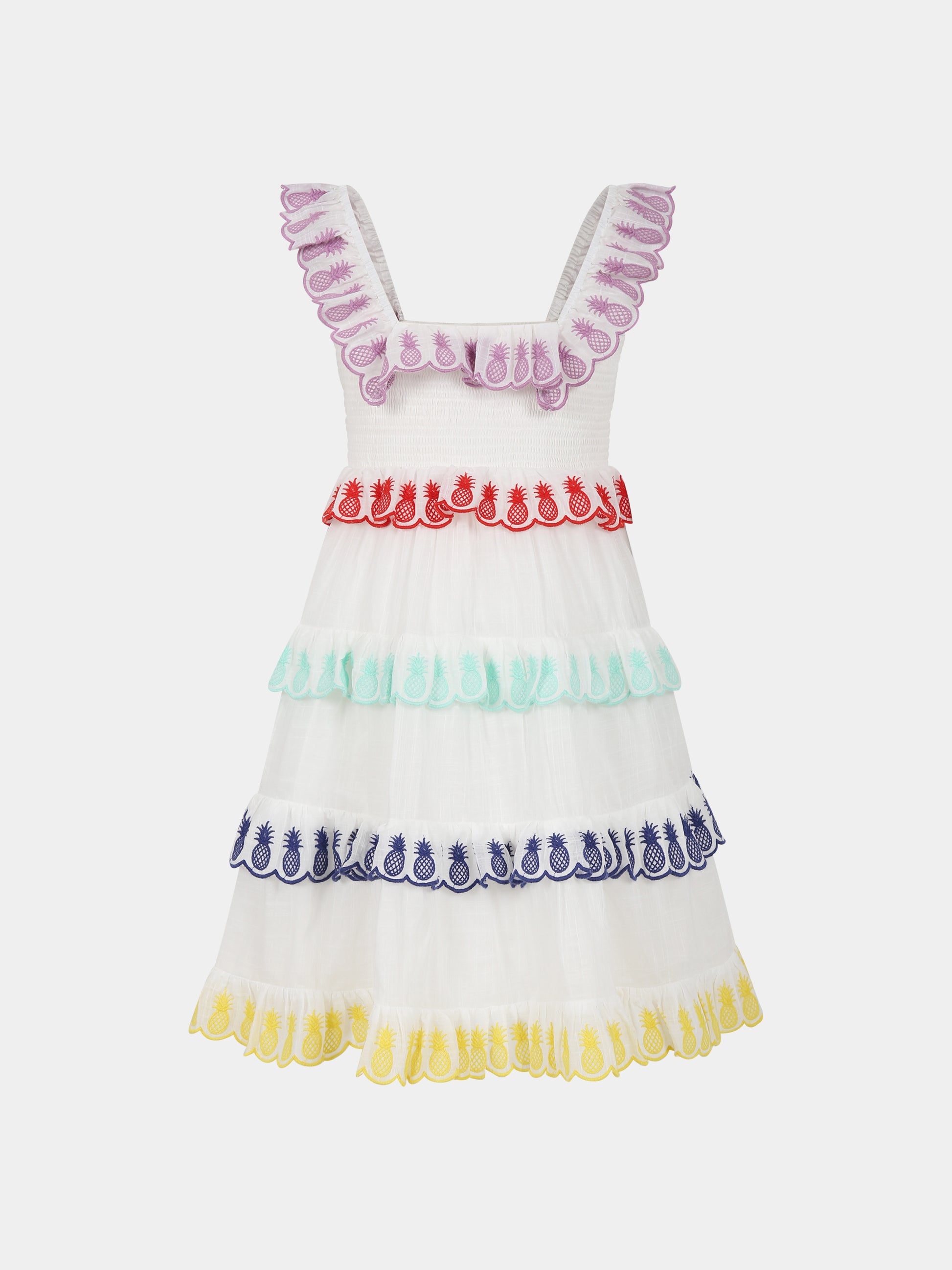 Vestito bianco per bambina con ananas multicolor,Zimmermann,7607DSS232