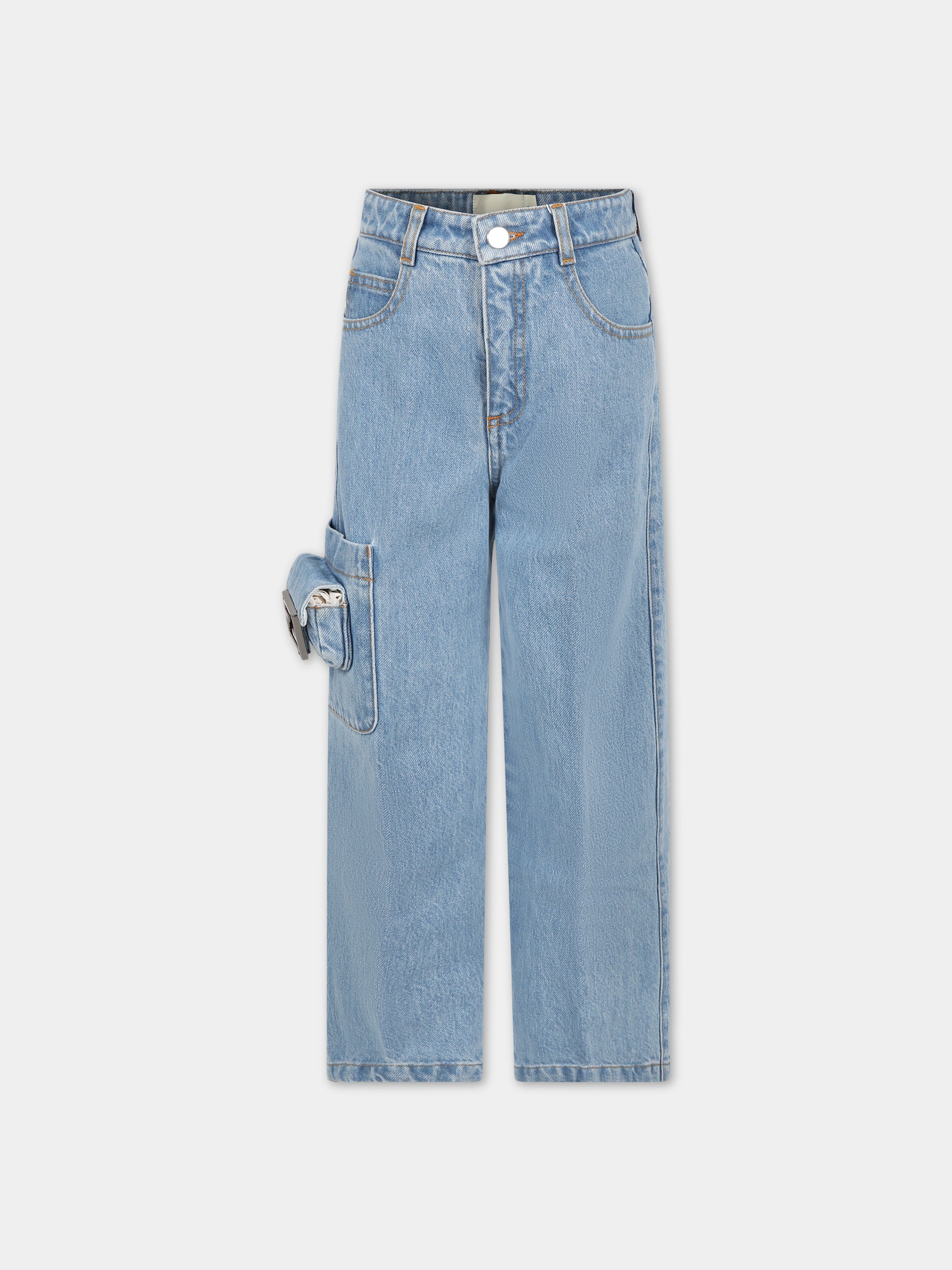 Jeans celesti per bambina con doppia F,Fendi Kids,JFF310 AOB9 F0EX7