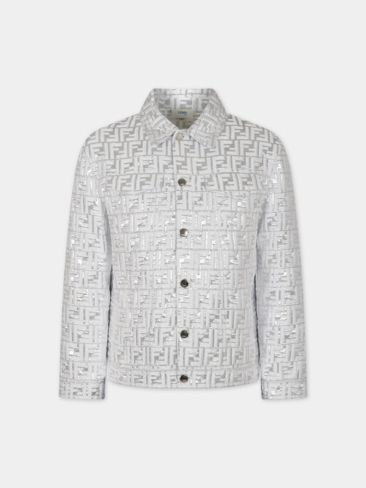 Giubbotto argento per bambina con doppia F,Fendi Kids,JUA170 AMIP F05WS