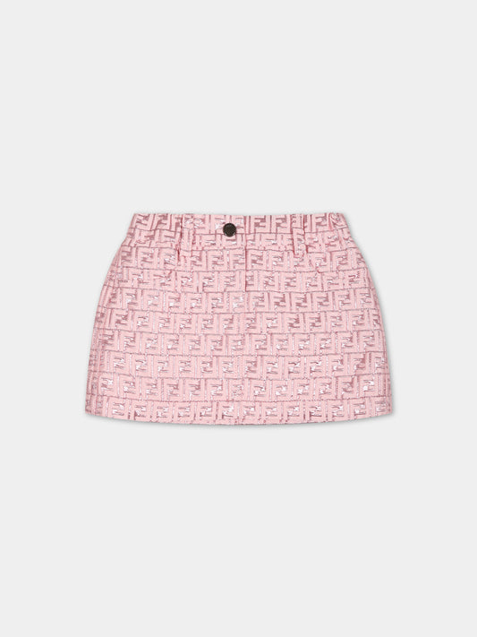 Gonna rosa per neonata con iconica doppia F,Fendi Kids,BFE030 AMJ4 F0U0J