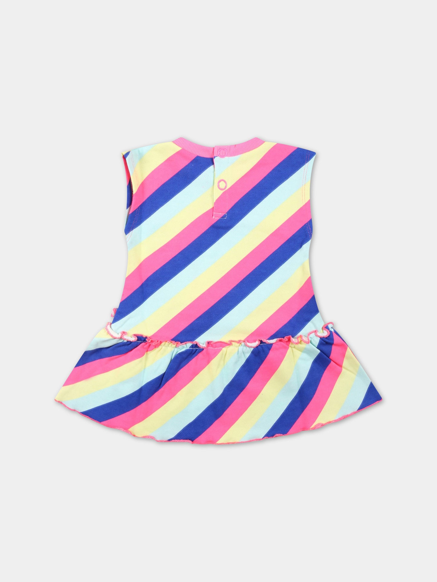 Vestito multicolor per neonata a righe con patch logato,Billieblush,U02327 Z41