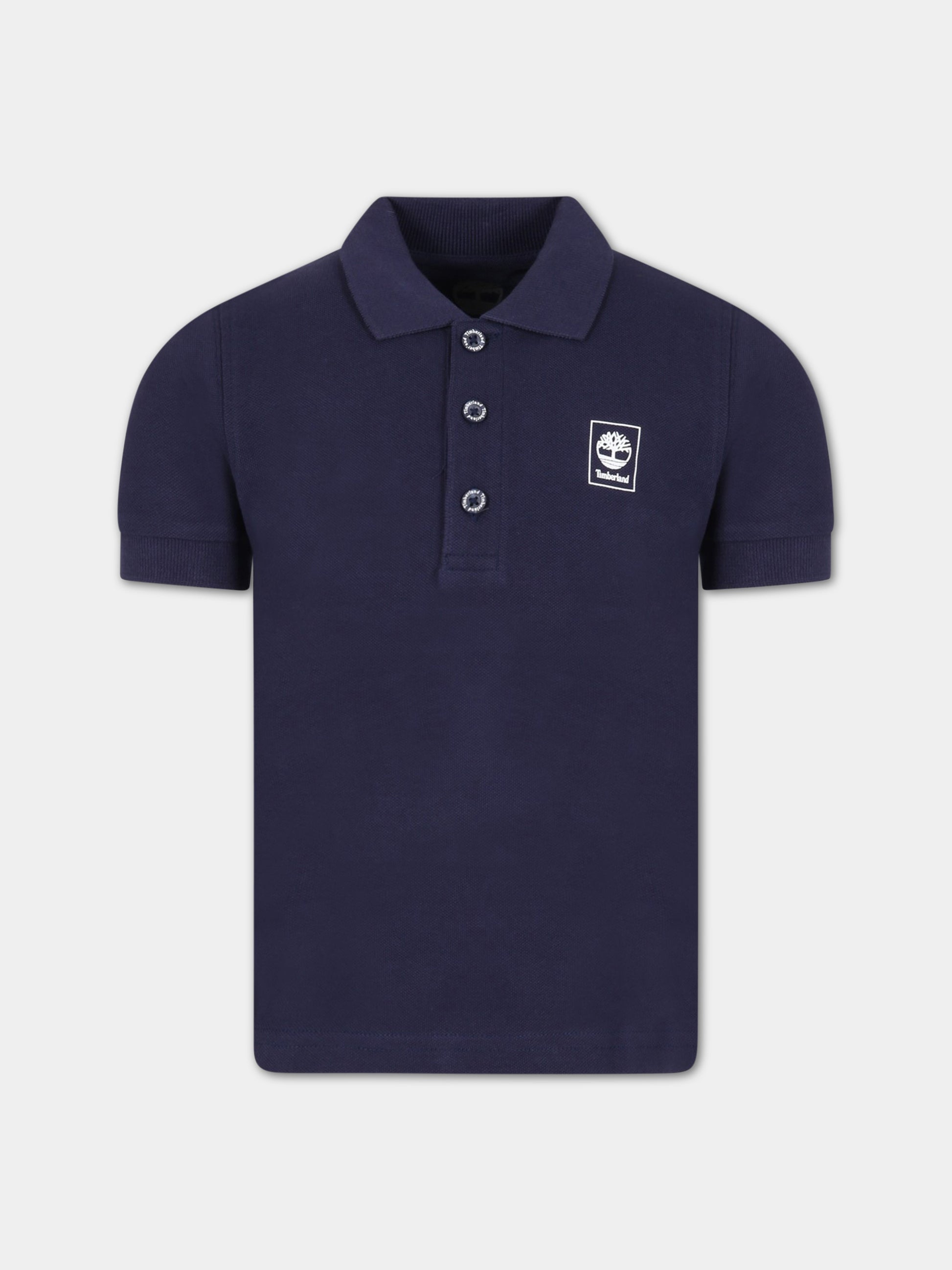 Polo blu per bambino con logo bianco,Timberland,T25T00 85T