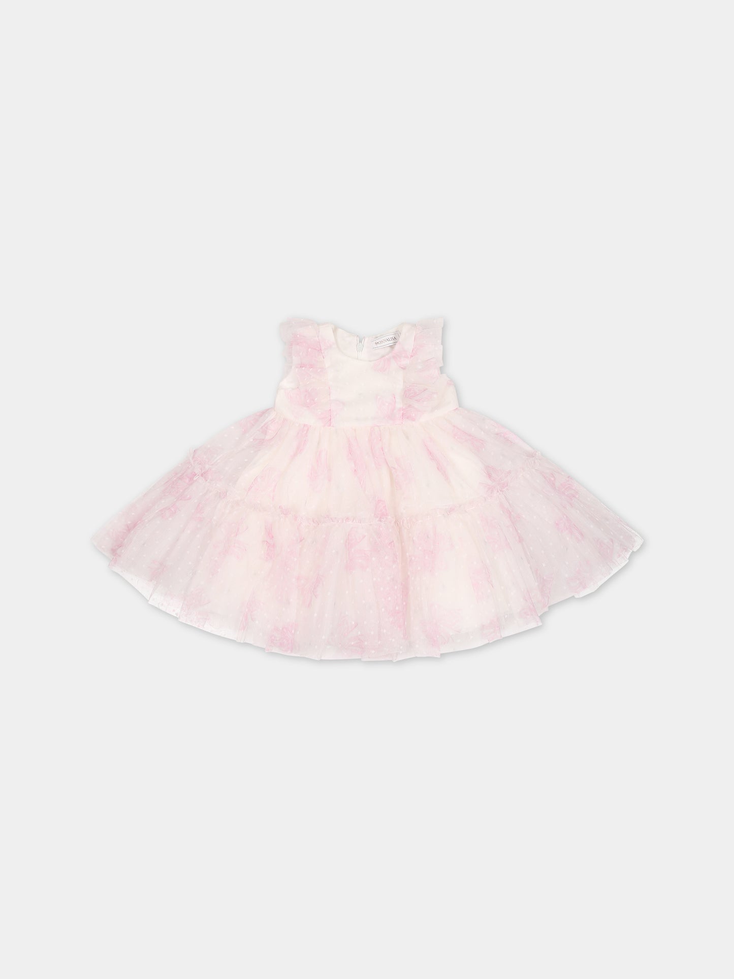 Vestito avorio per neonata con pois,Monnalisa,39B900 2023 0191