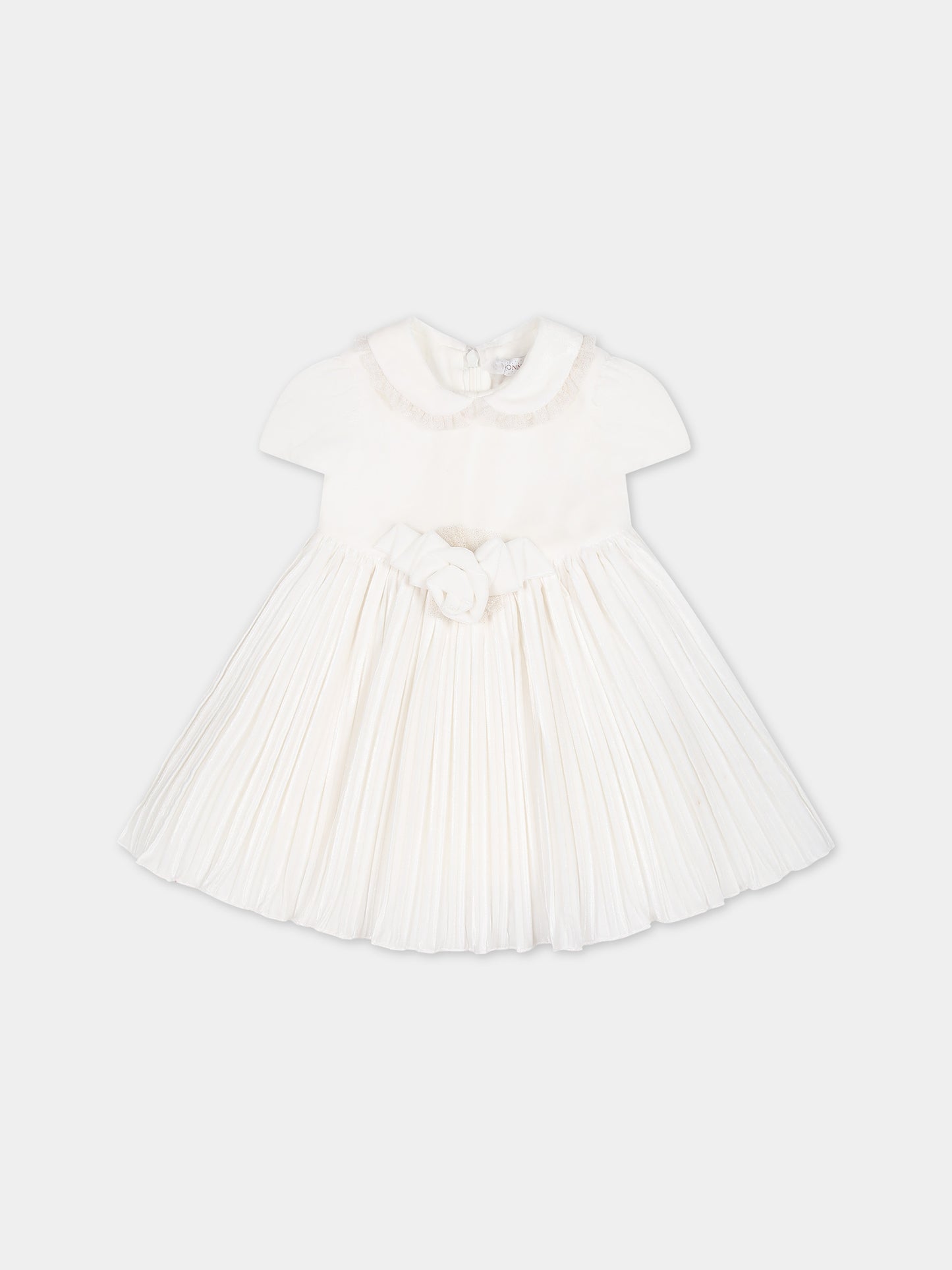 Vestito avorio per neonata con rosa,Monnalisa,73B902 2803 0001