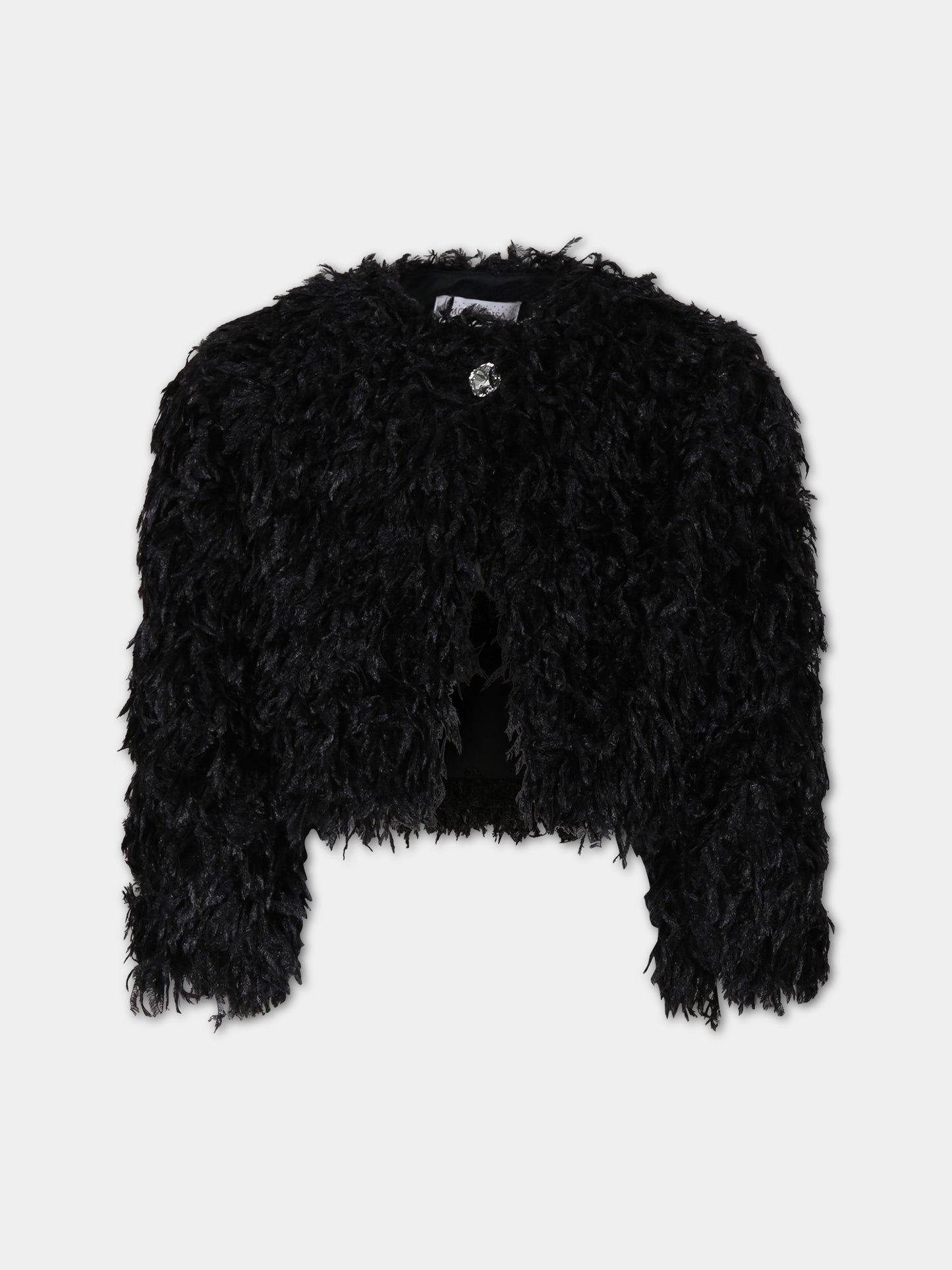 Ecopelliccia nera per bambina con piume,Monnalisa,71B102 2365 0050