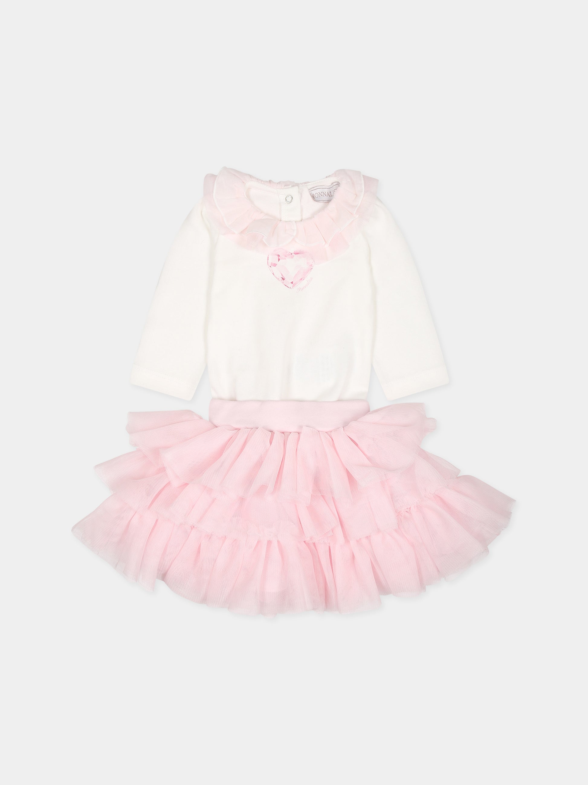 Completo bianco per neonata con cuore e logo,Monnalisa,35B502 2004 0191