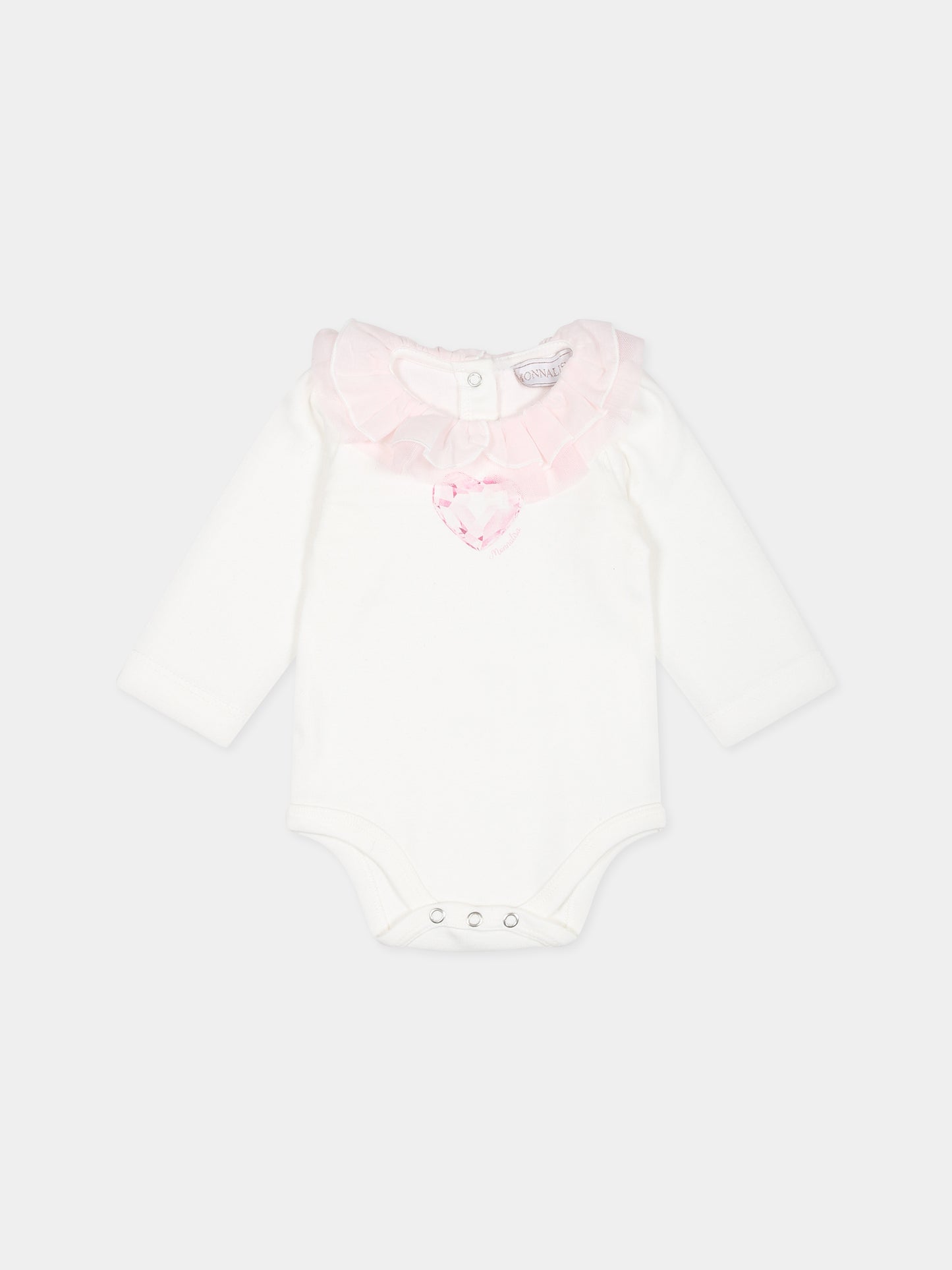 Completo bianco per neonata con cuore e logo,Monnalisa,35B502 2004 0191
