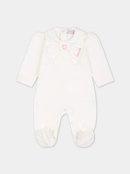 Tutina bianca per neonata con logo e cuore,Monnalisa,35B202 2009 0001