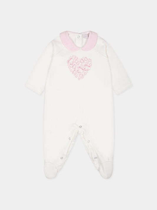 Tutina bianca per neonata con logo e cuori,Monnalisa,35B201 2004 0001