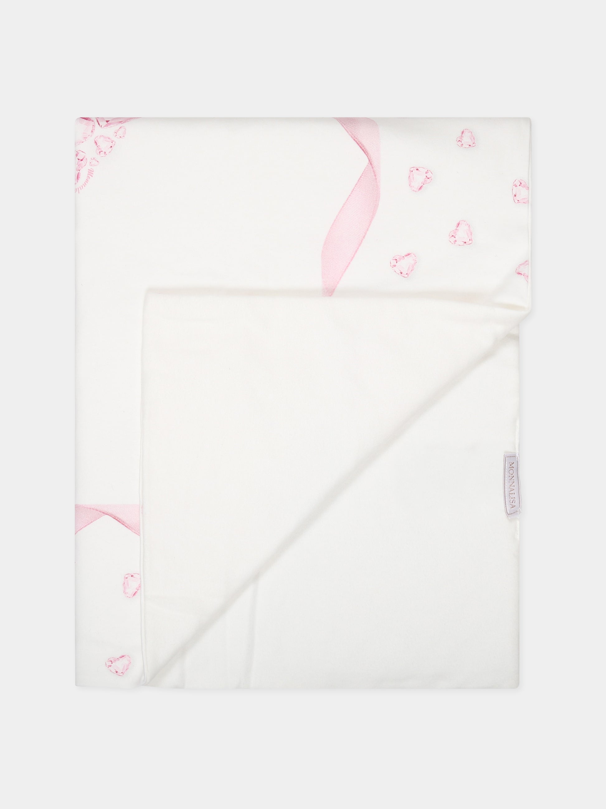 Coperta bianca per neonata con cuori e logo,Monnalisa,35B002 2004 0001