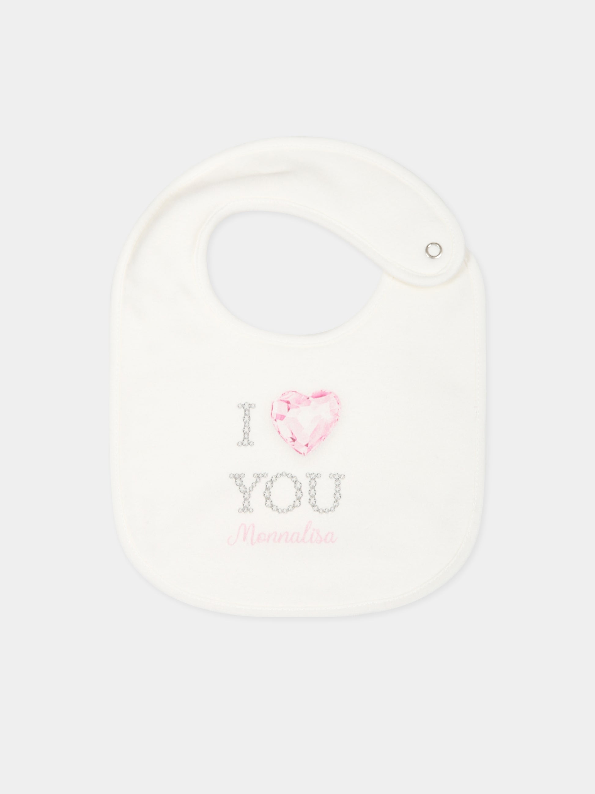 Bavaglino bianco per neonata con cuore e logo,Monnalisa,35B000 2004 0001