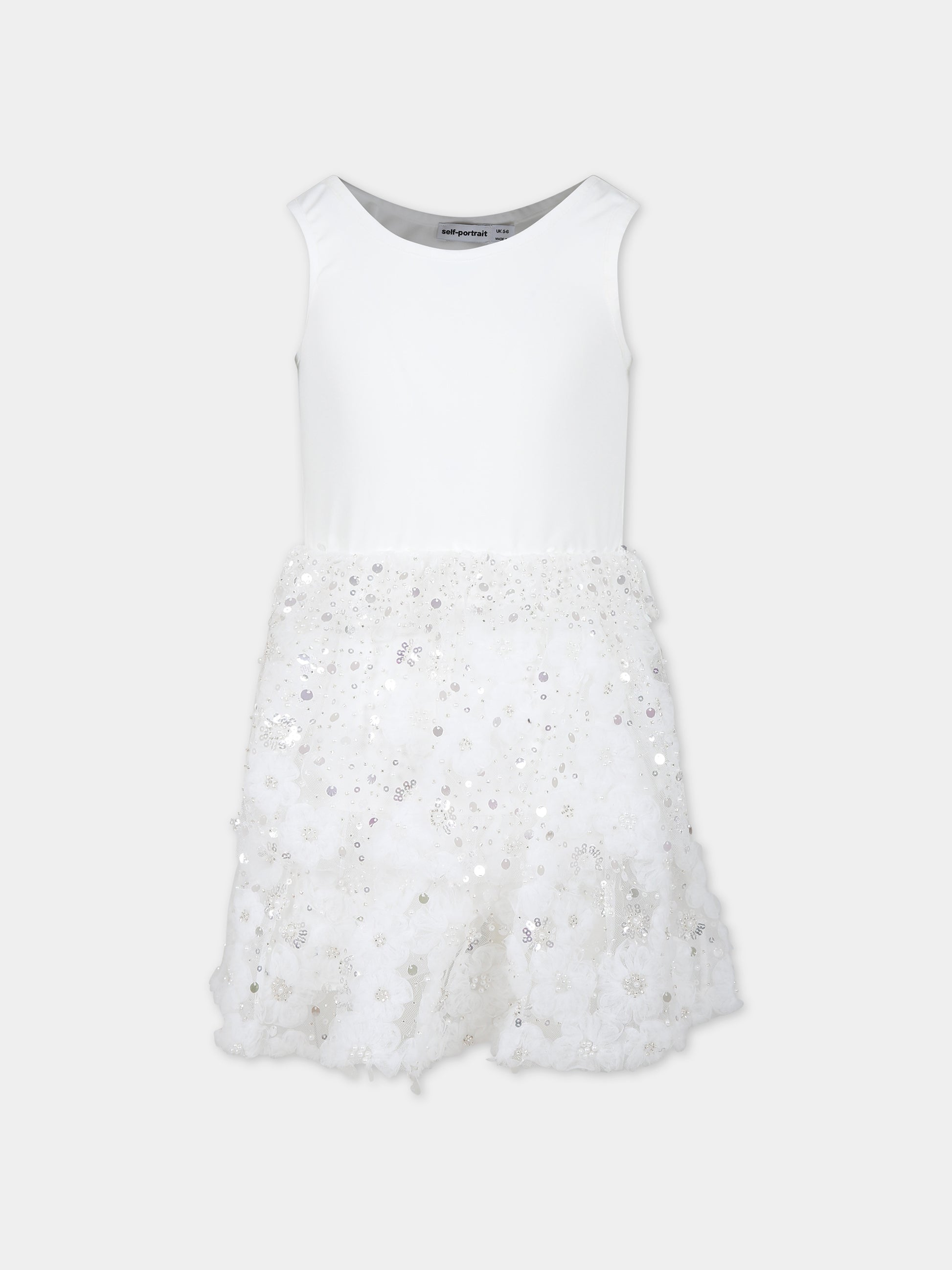 Vestito bianco per bambina con fiori,Self Portrait,PF23 711S W