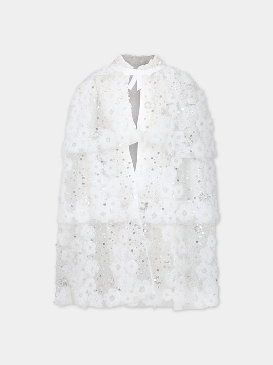 Cappa bianca per bambina con fiori,Self Portrait,PF23 731CP W