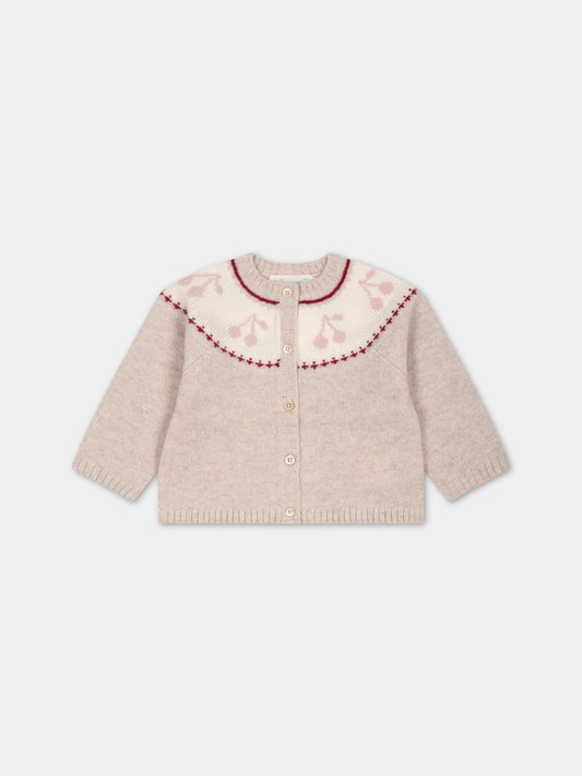 Cardigan rosa per neonata con ciliege,Bonpoint,W03XCAK00103 903