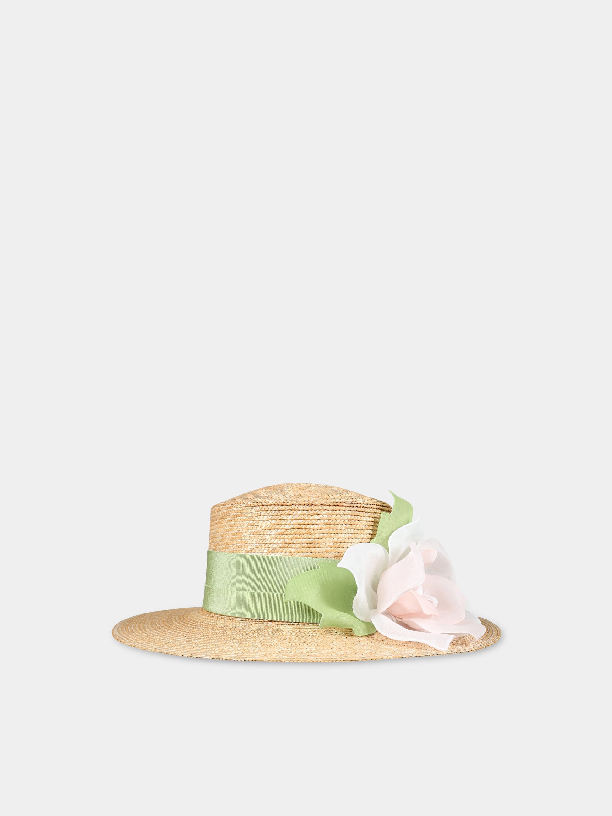 Cappello beige per bambina con rosa,Raffaella,CAPAOST
