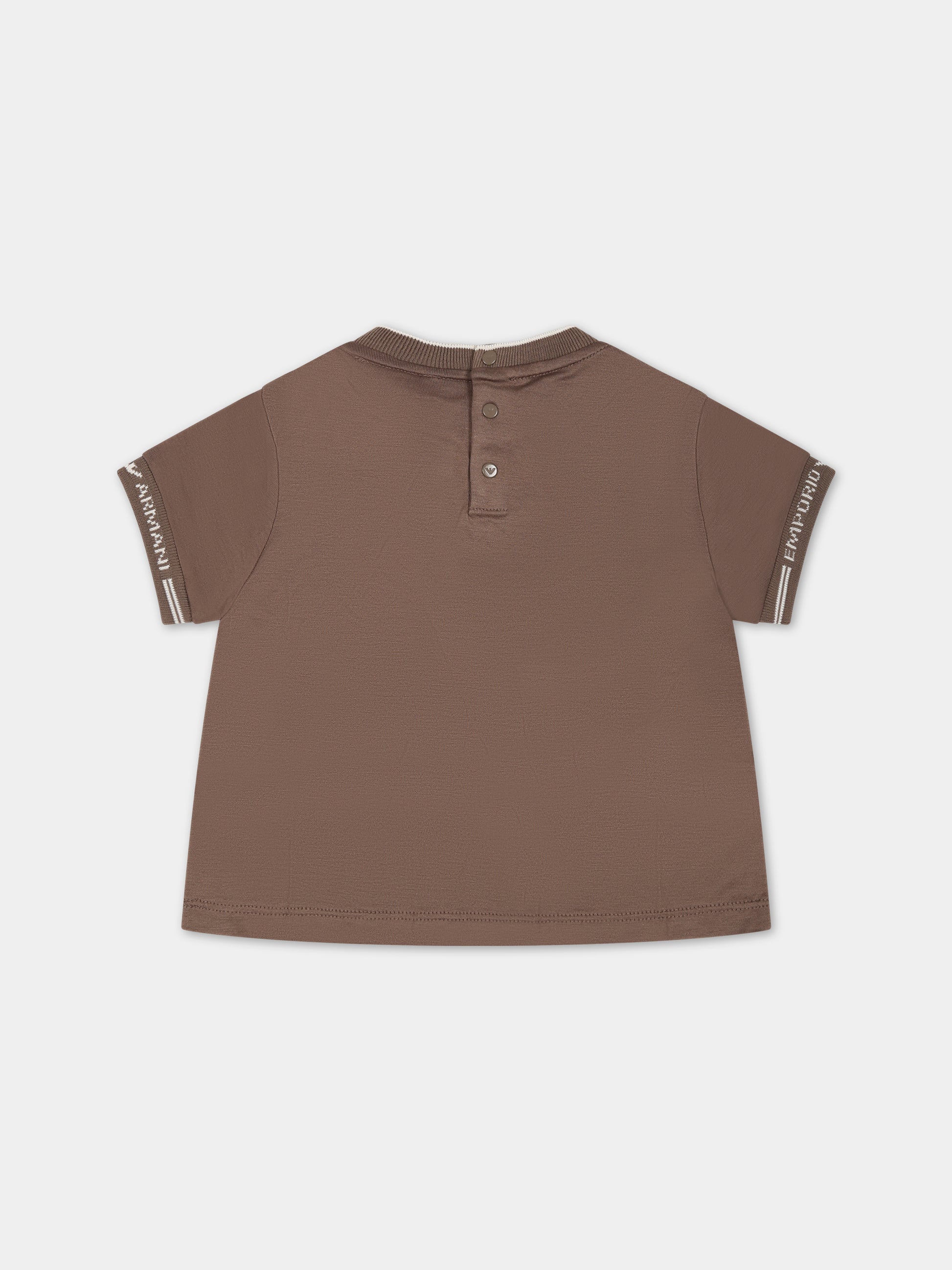 T-shirt marrone per neonato con logo,Armani Junior,6RHT87 1JUVZ 0488