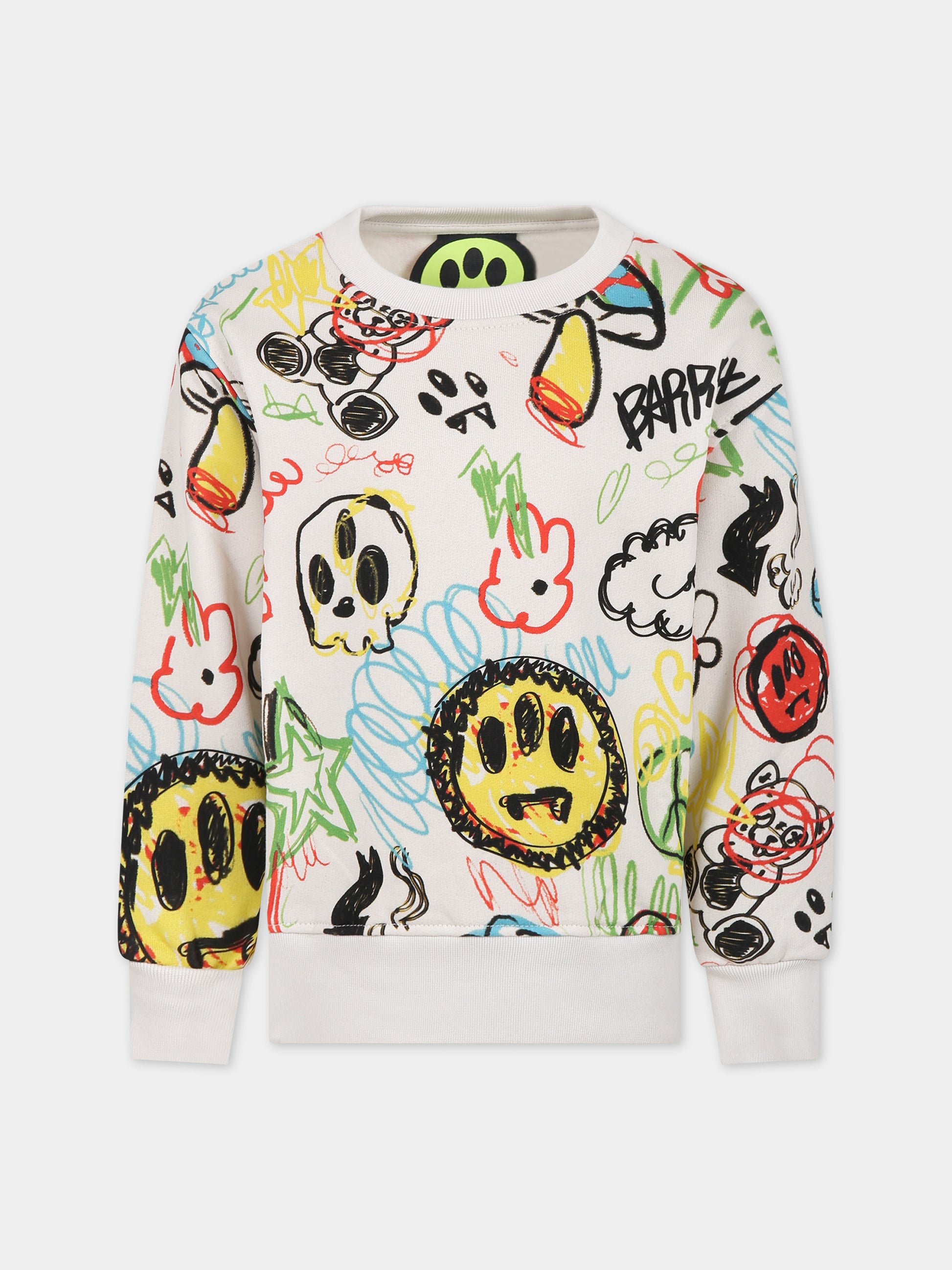 Felpa avorio per bambini con logo e stampa,Barrow,F3BKJUSW007 BW009