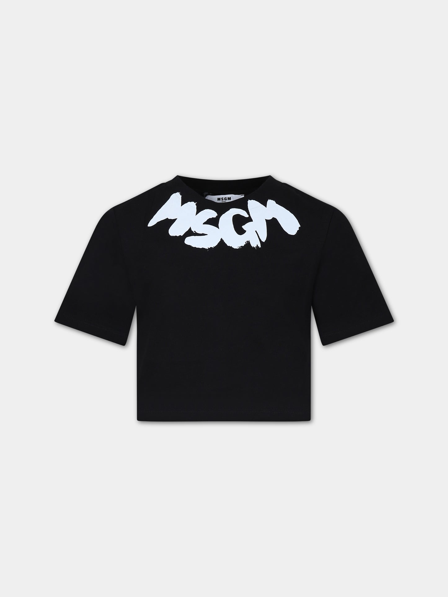 T-shirt nera per bambina con logo,Msgm Kids,F3MSJGTH083 110