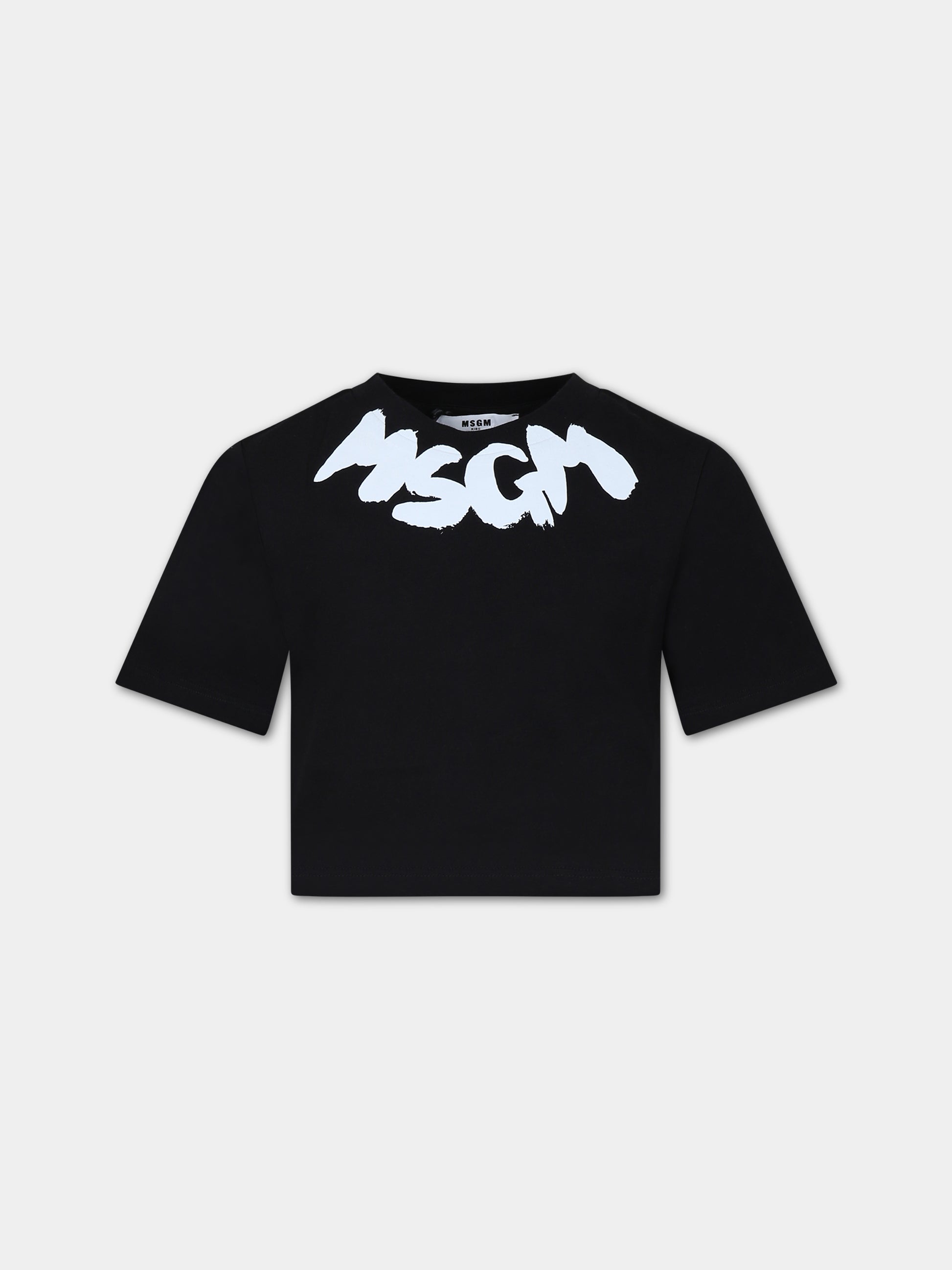 T-shirt nera per bambina con logo,Msgm Kids,F3MSJGTH083 110