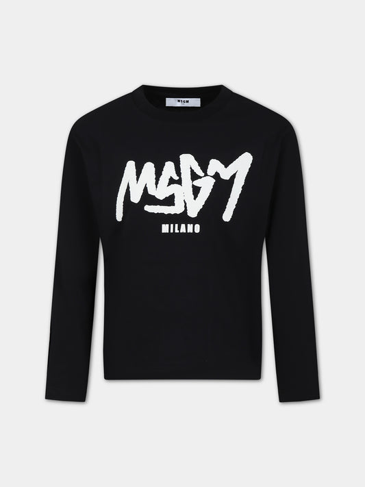 T-shirt nera per bambino con logo,Msgm Kids,F3MSJBTH202 110