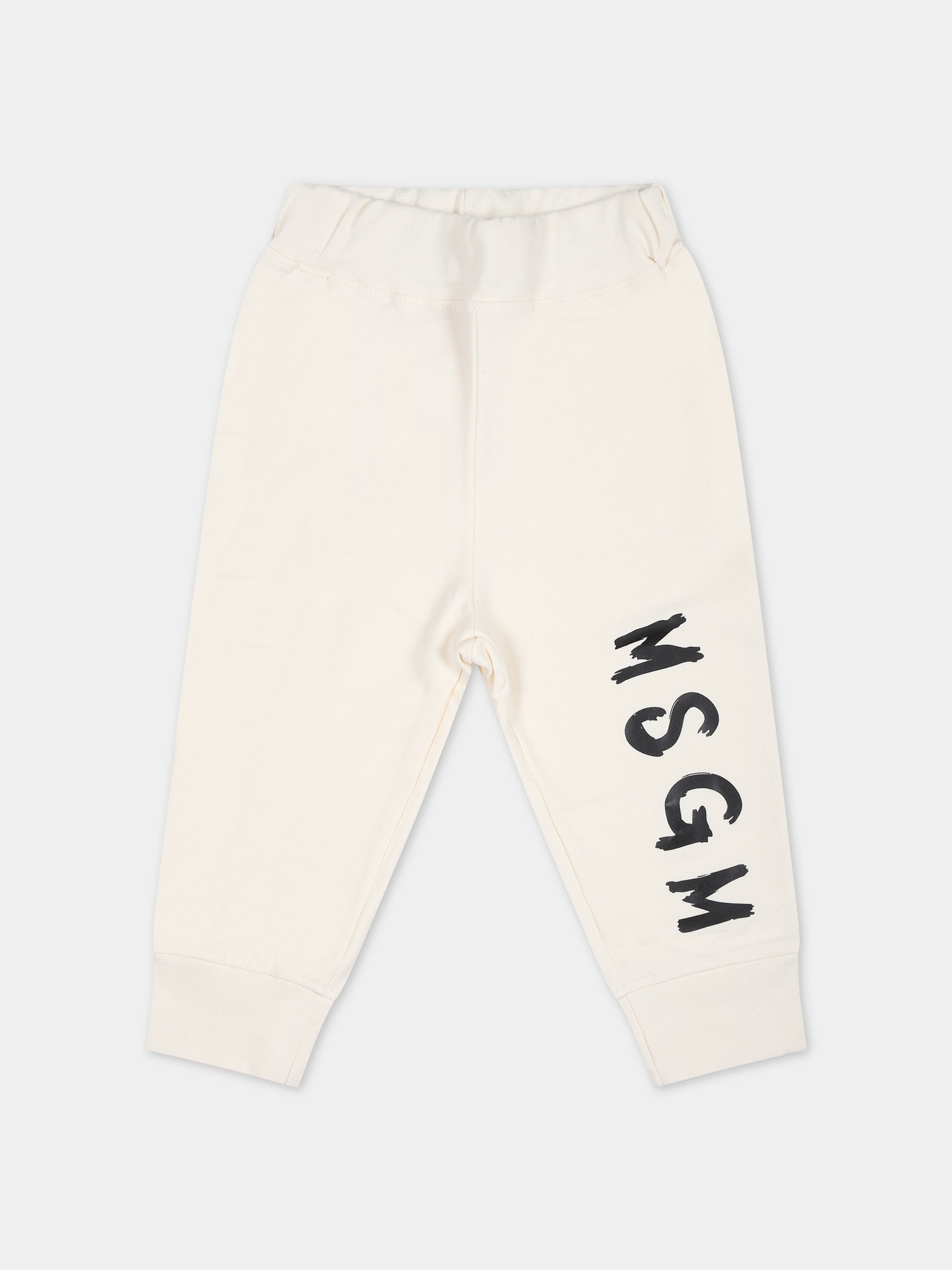 Pantaloni avorio per neonati con logo,Msgm Kids,F3MSUNFP042 013