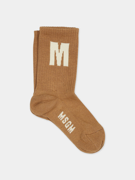 Calze marroni per bambini con logo,Msgm Kids,F3MSJUSO036 924