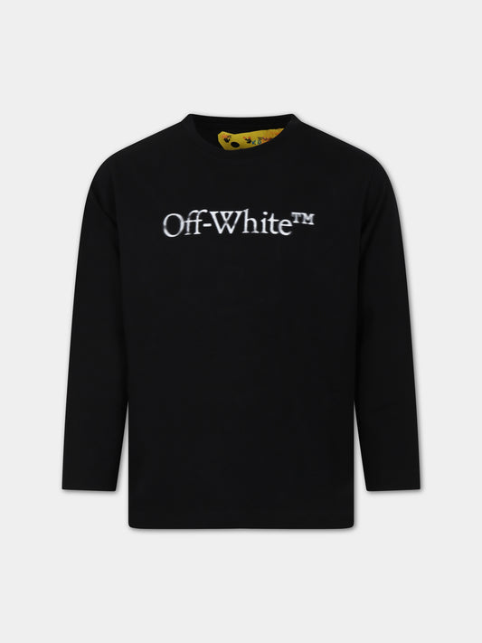 T-shirt nera per bambini con logo,Off White,OBAB001F23JER0021001