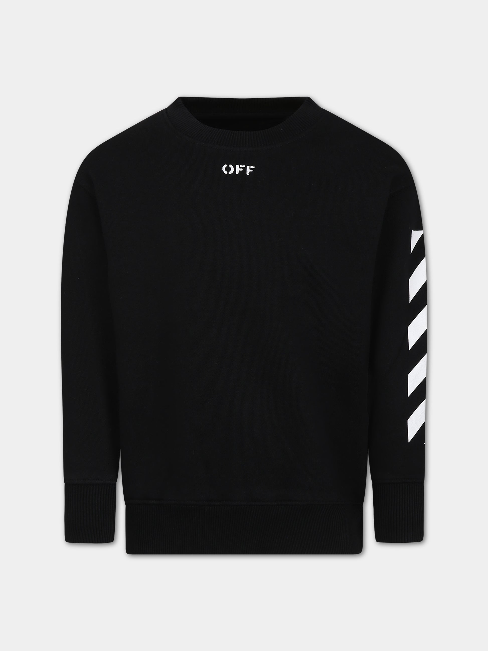 Felpa nera per bambini con logo,Off White,OBBA001F23FLE0091001