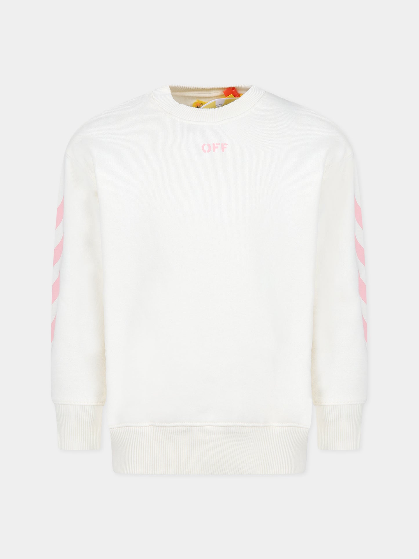 Felpa bianca per bambina con logo,Off White,OGBA001F23FLE0020330
