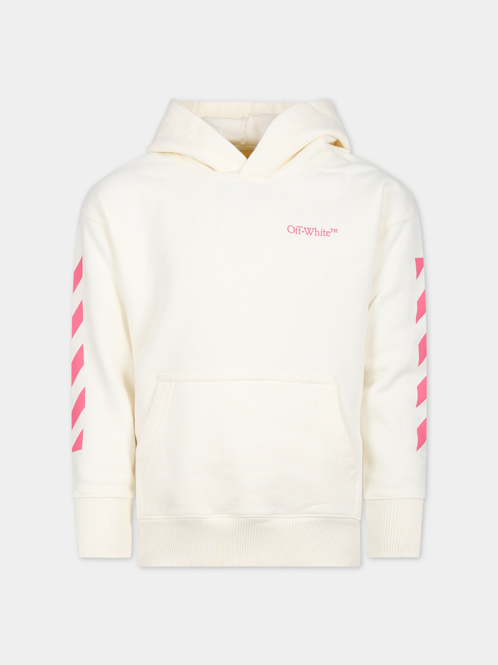 Felpa bianca per bambina con logo,Off White,OGBB002F23FLE0010332