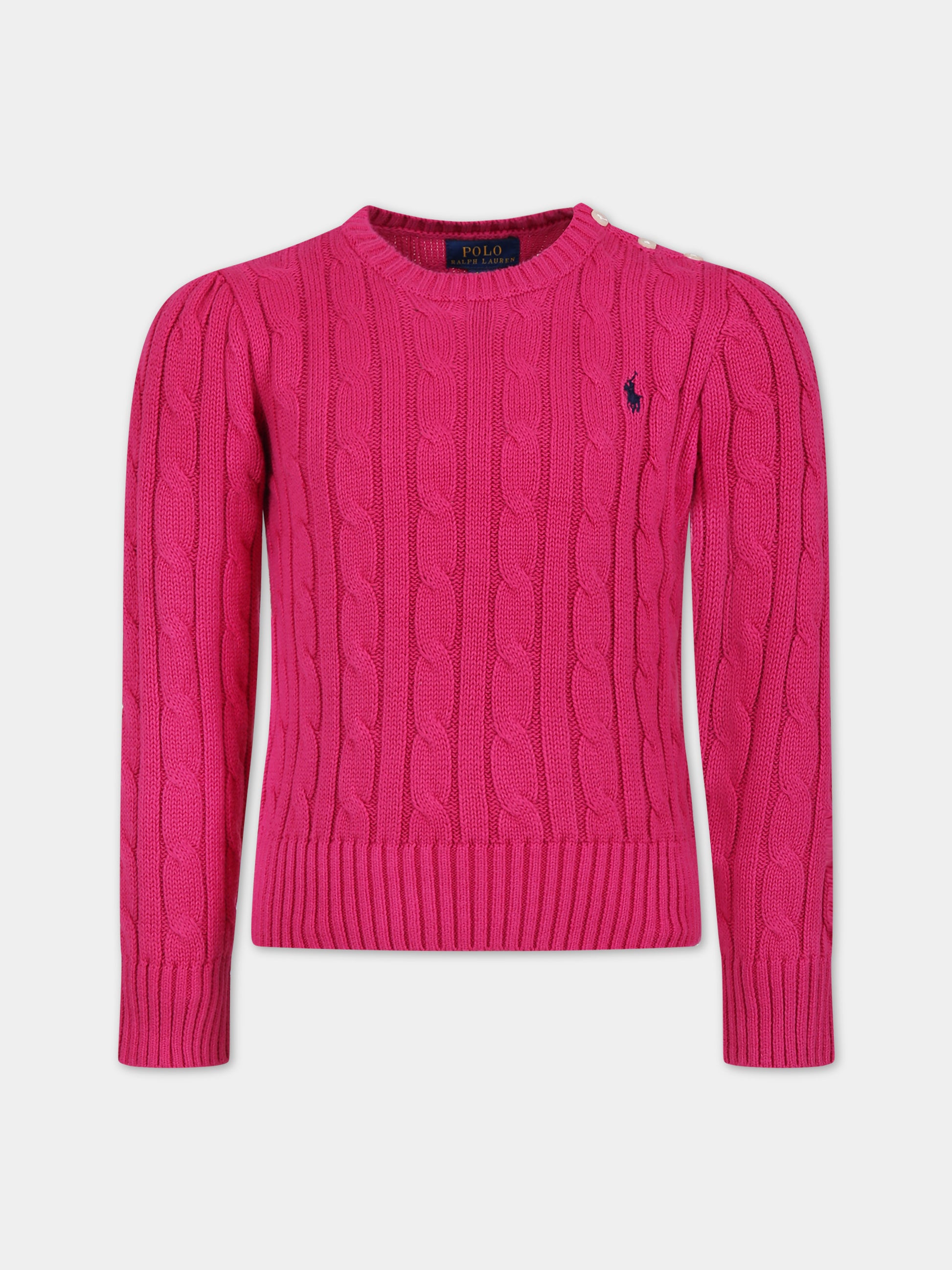 Maglione fucsia per bambina con logo,Ralph Lauren Kids,901316004
