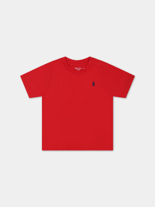 T-shirt rossa per neonato con logo,Ralph Lauren Kids,832904036