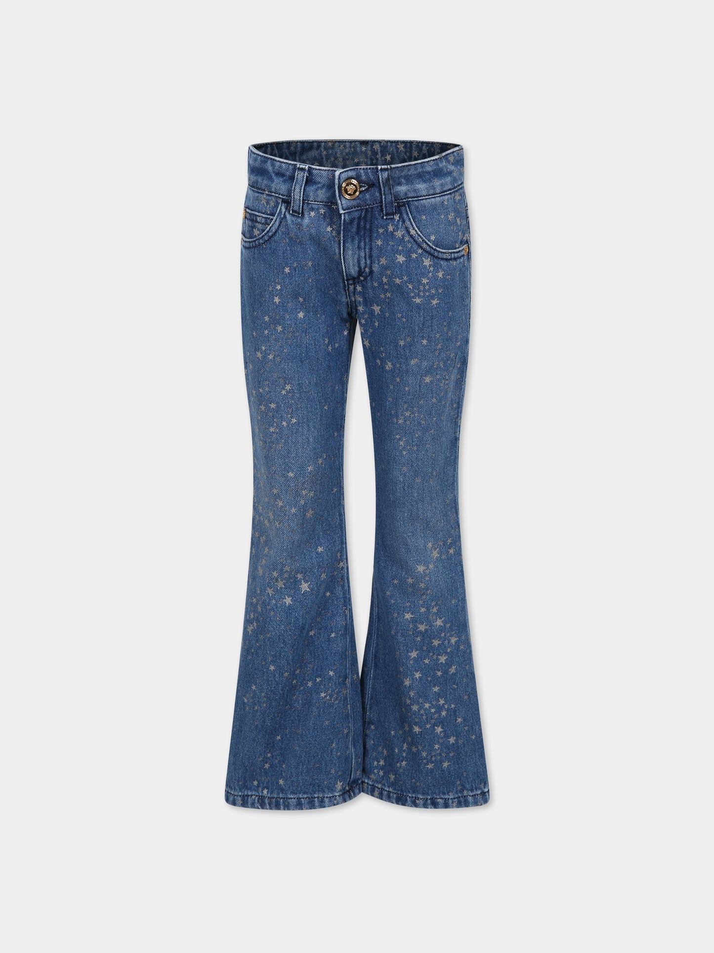 Jeans blu per bambina con stelle,Versace,1000436 1A07592 2D880