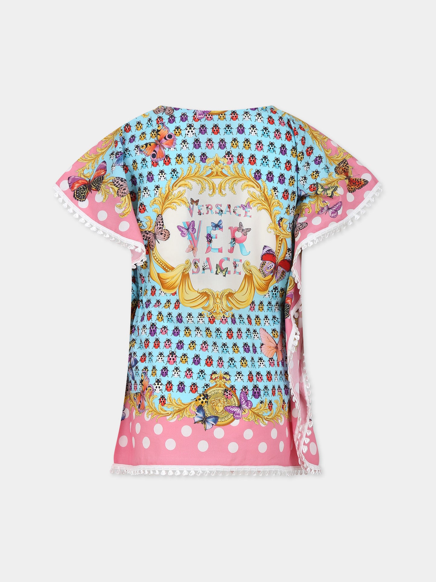 Copricostume celeste per bambina con logo e pois,Versace,1005780 1A08129 5X280