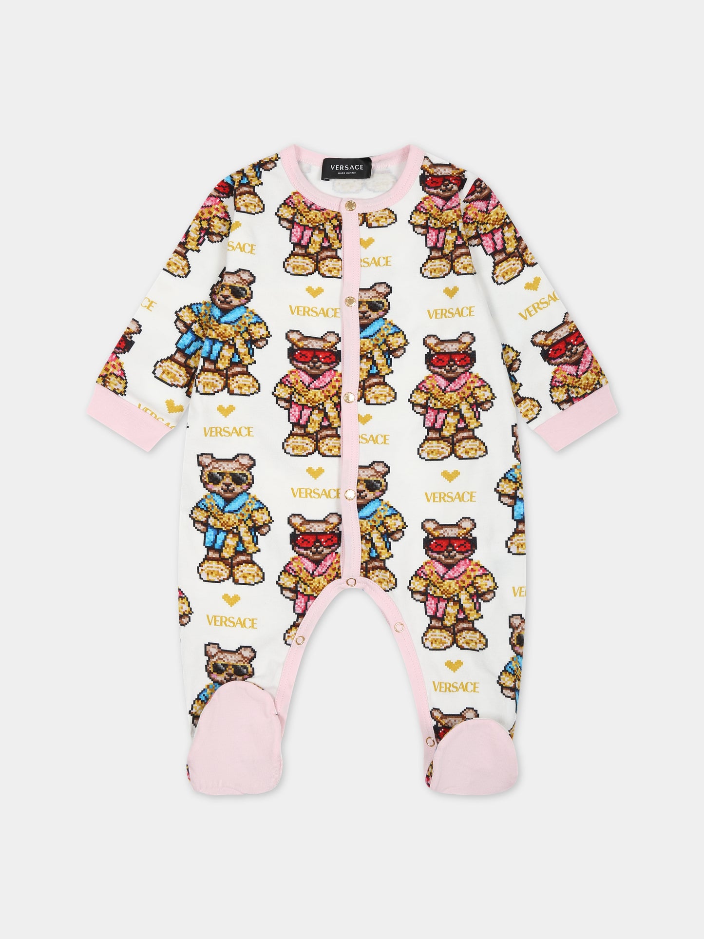 Set bianco per neonata con Teddy bear e logo,Versace,1011062 1A08117 2WH60