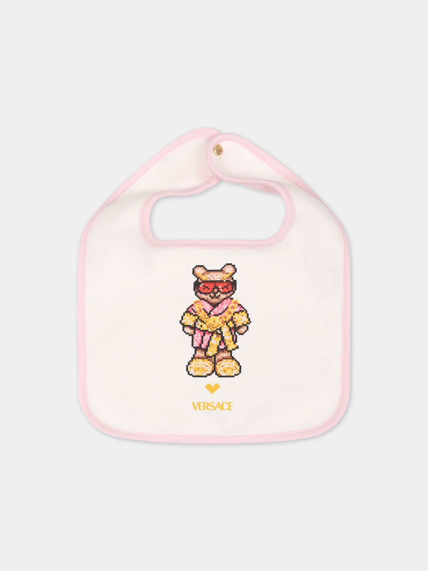 Set bianco per neonata con Teddy bear e logo,Versace,1011062 1A08117 2WH60