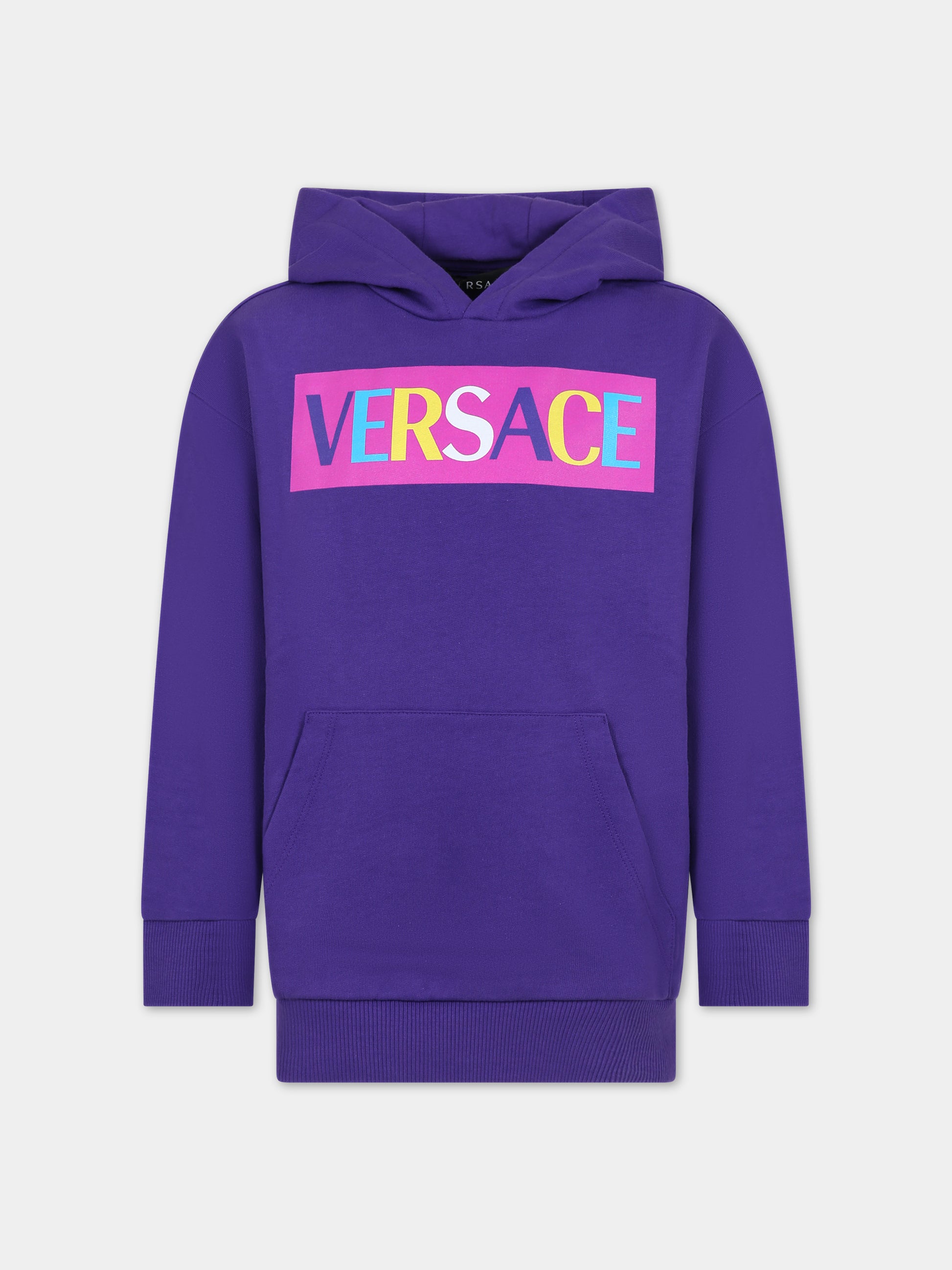 Felpa viola per bambina con logo,Versace,1007359 1A08373 2LA20