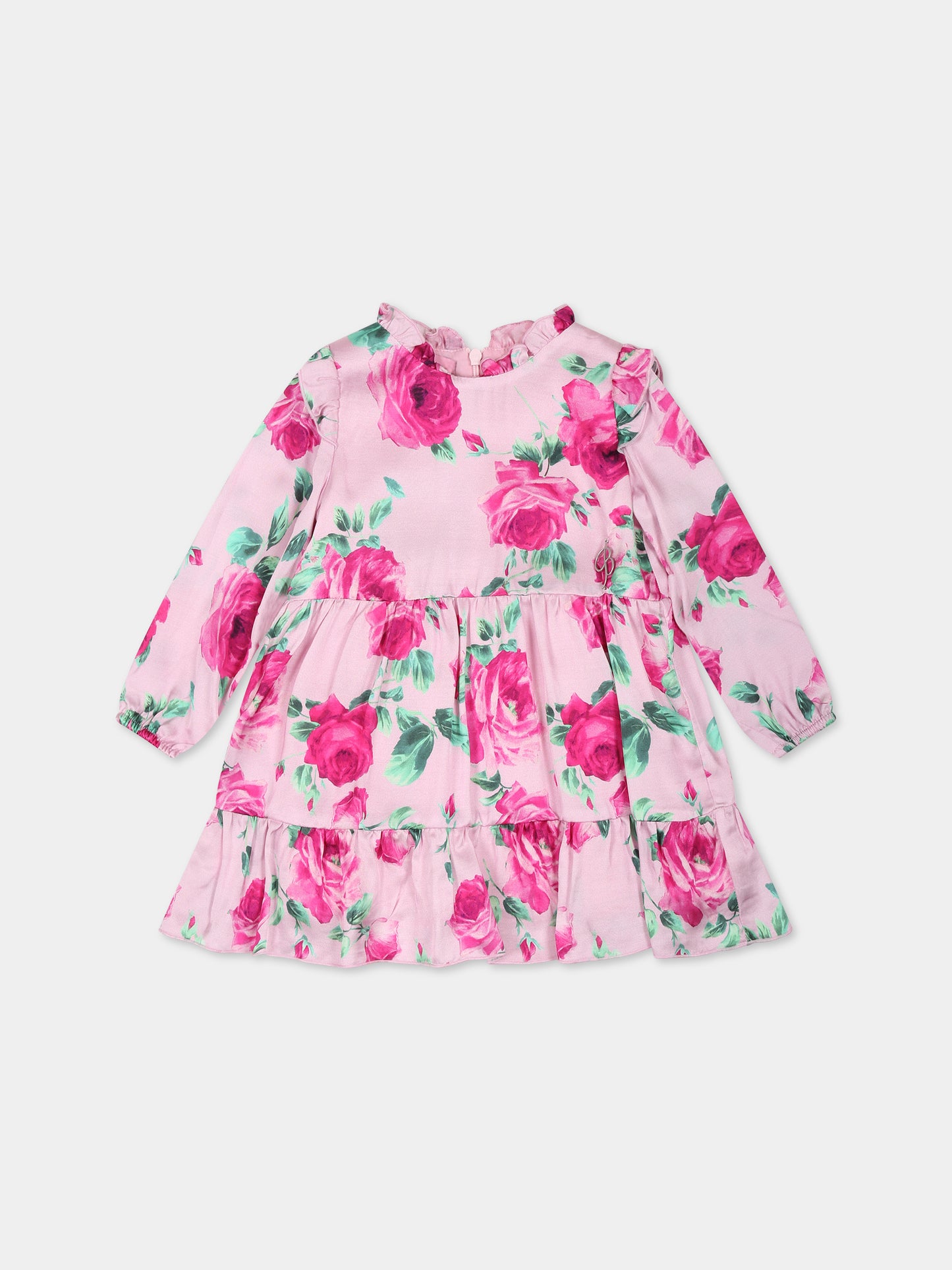 Vestito rosa per neonata con rose e logo,Blumarine Baby,IF3186 Q9829