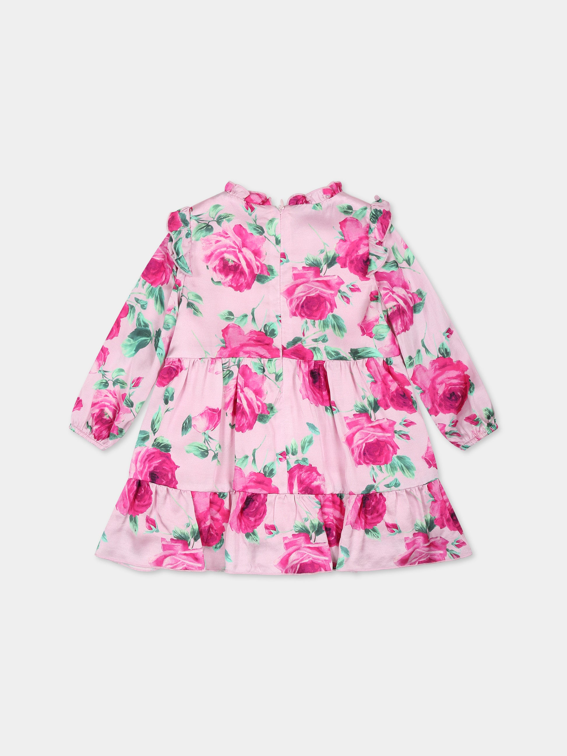 Vestito rosa per neonata con rose e logo,Blumarine Baby,IF3186 Q9829