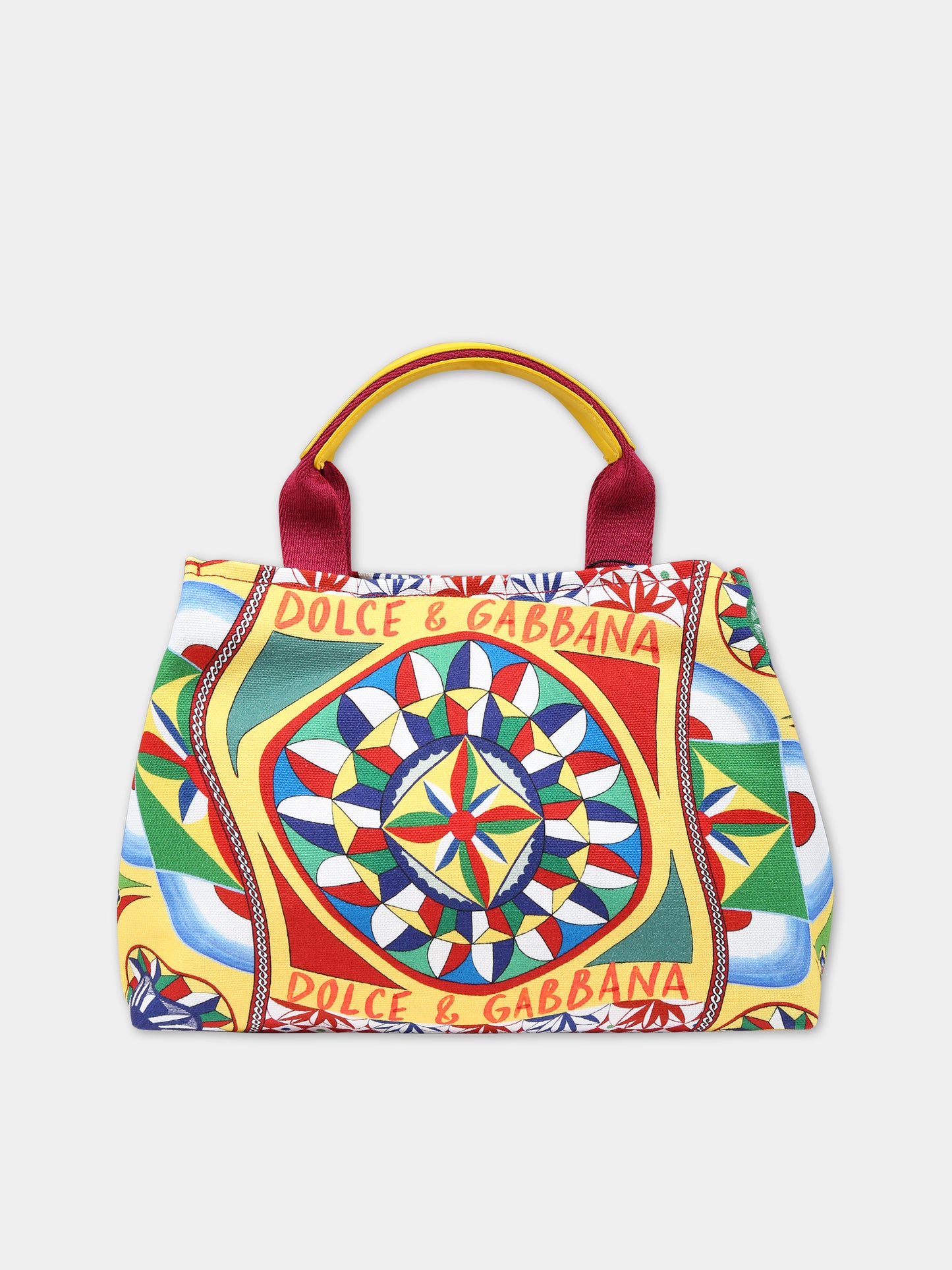 Borsa gialla per bambina con logo e stampa carretto,Dolce & Gabbana Kids,EB0116 AE890 HH4KV