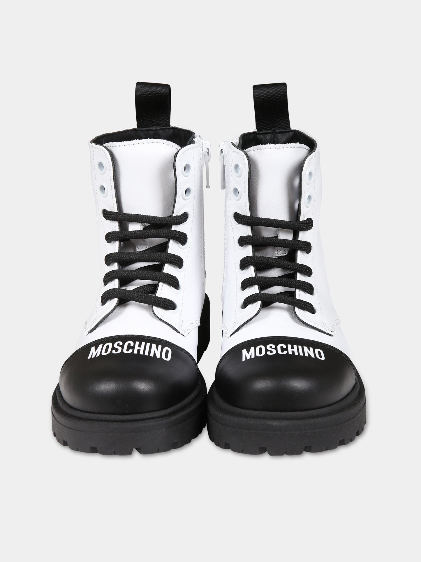 Anfibi bianchi per bambina con Teddy Bear e logo,Moschino Kids,76069 2