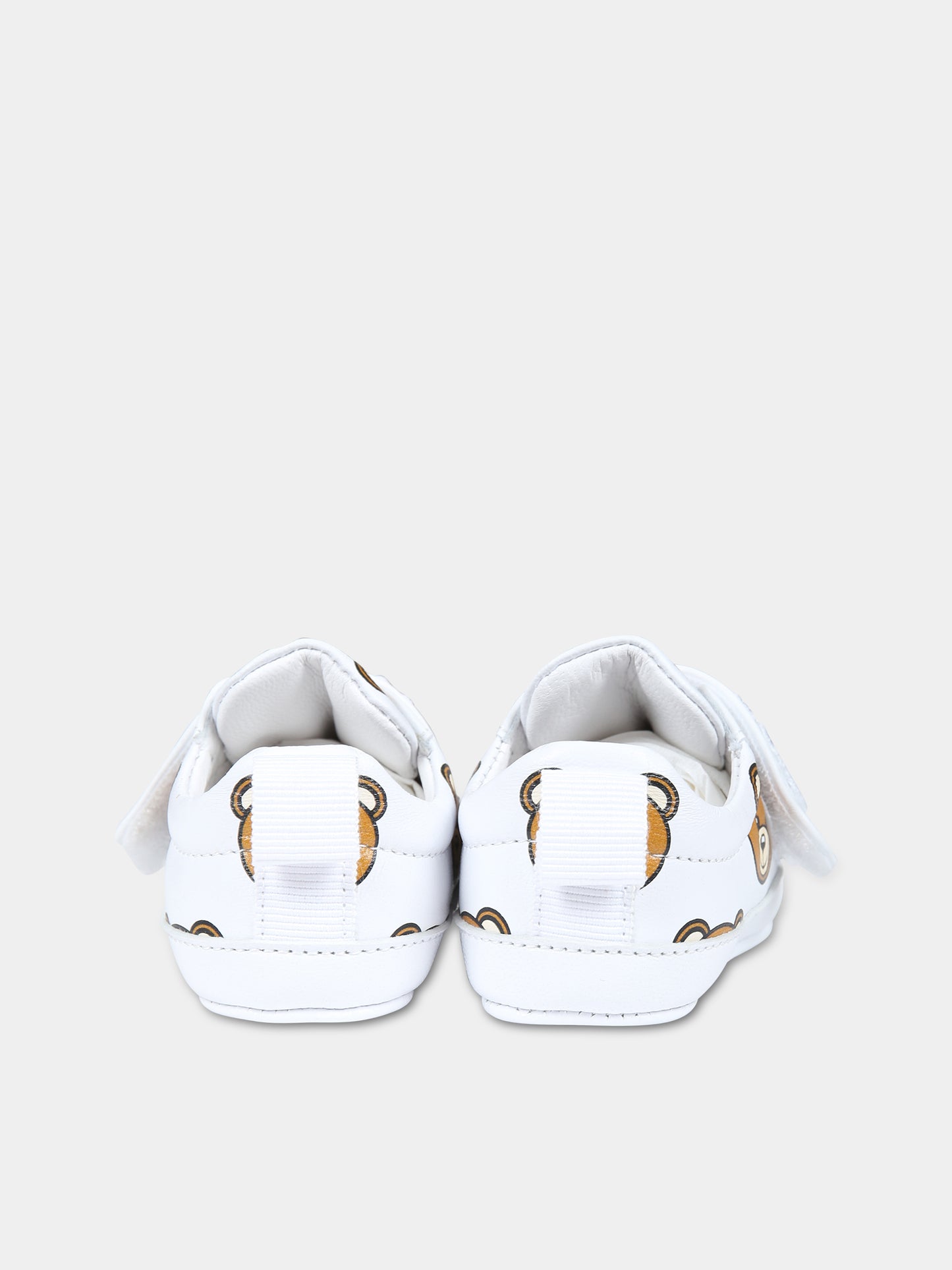 Sneakers bianche per neonati con Teddy bear e logo,Moschino Kids,75810 GLOVE BIANCO