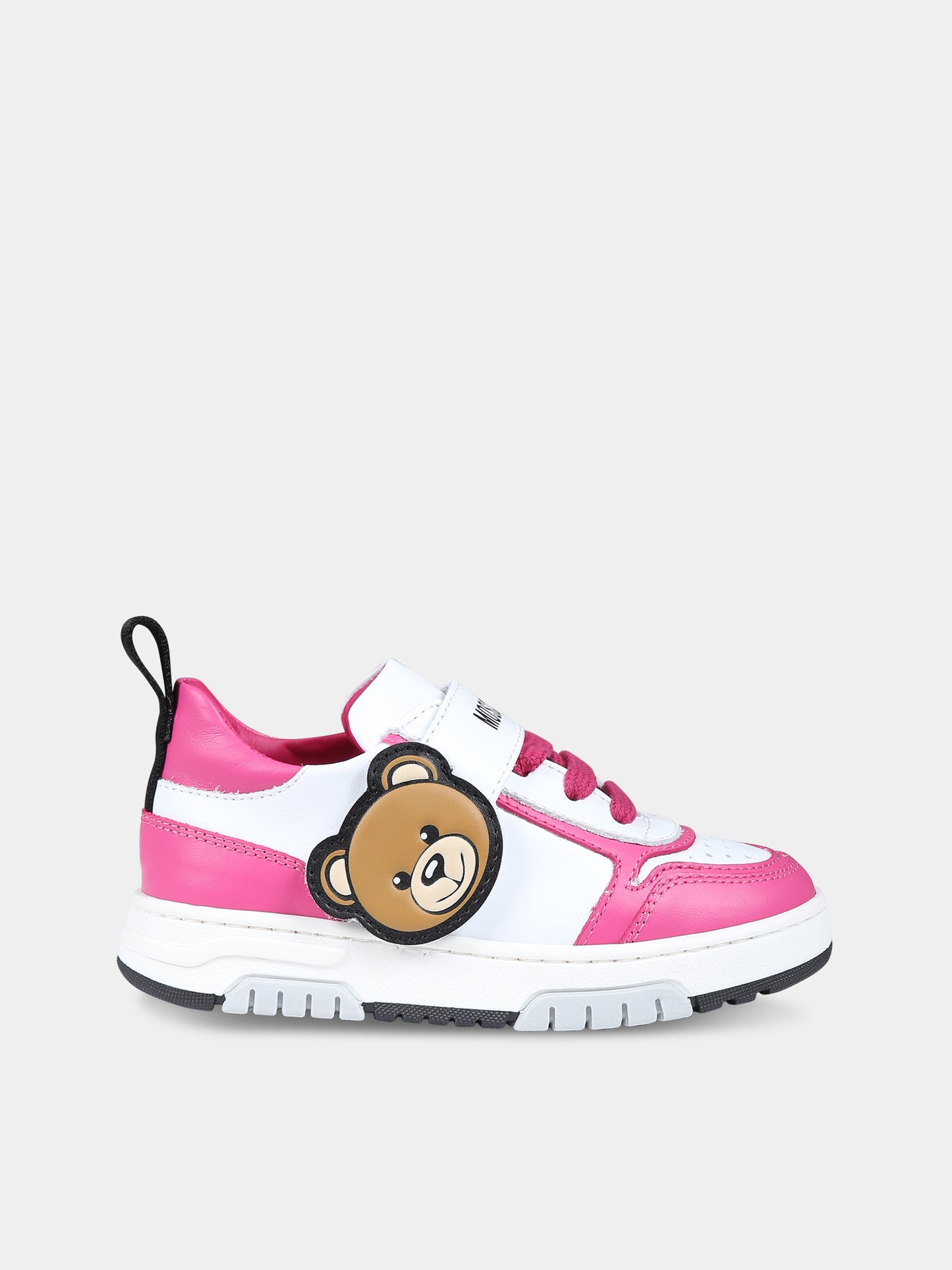 Sneakers fucsia per bambina con Teddy  Bear e logo,Moschino Kids,76016 75898 3